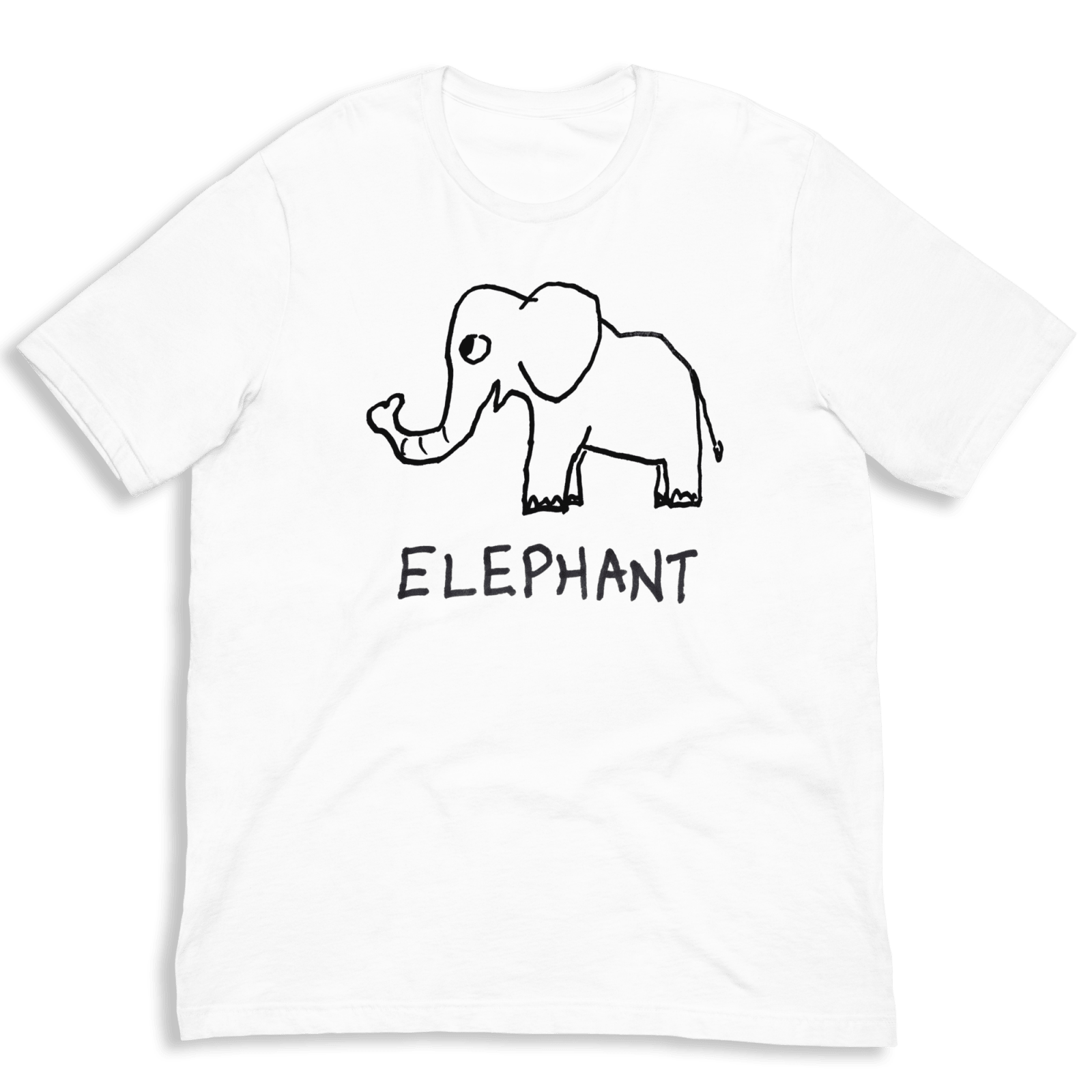 lo-fi Elephant Classic Tee — hand-drawn elephant graphic on a white t-shirt