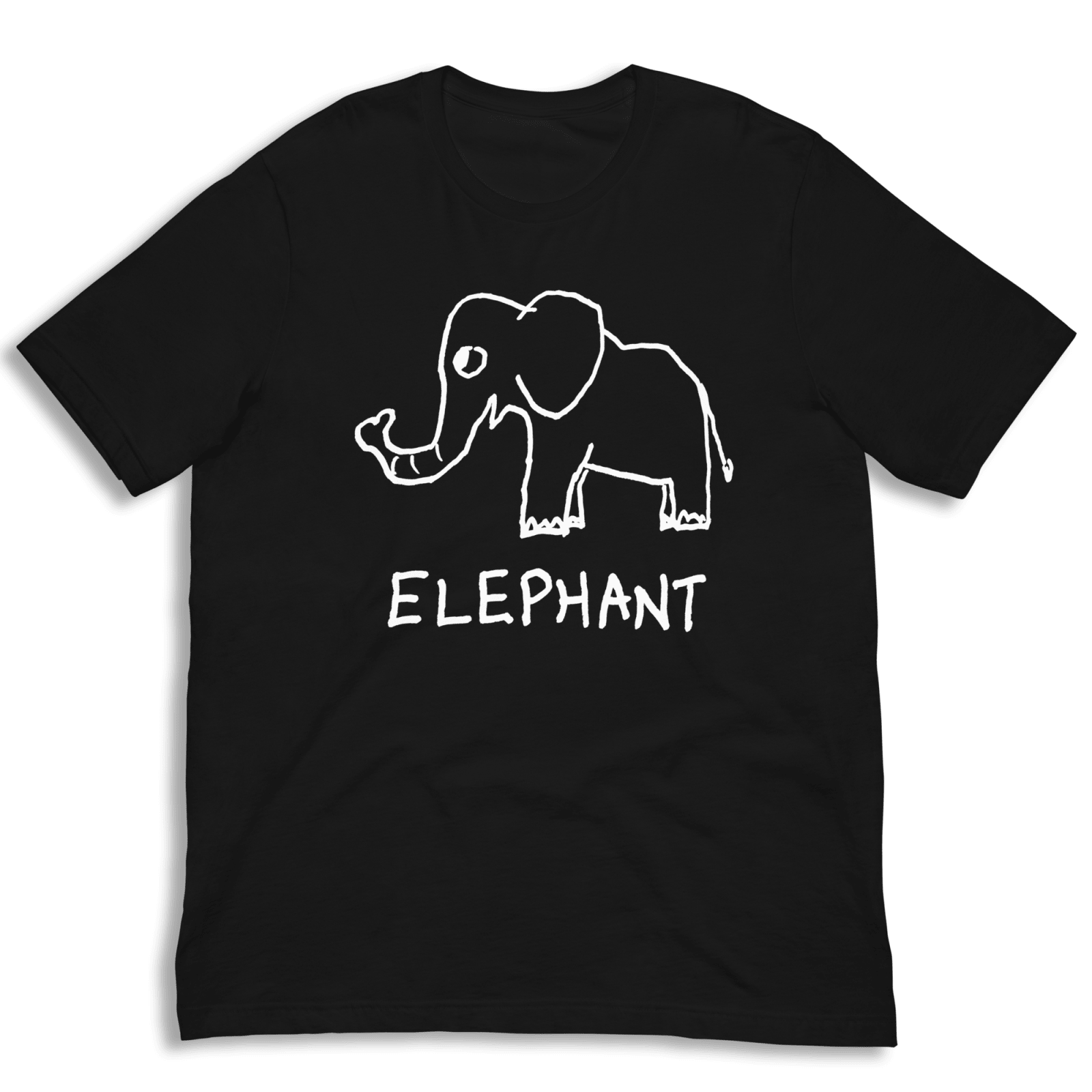 lo-fi Elephant Classic Tee — hand-drawn elephant graphic on a black t-shirt