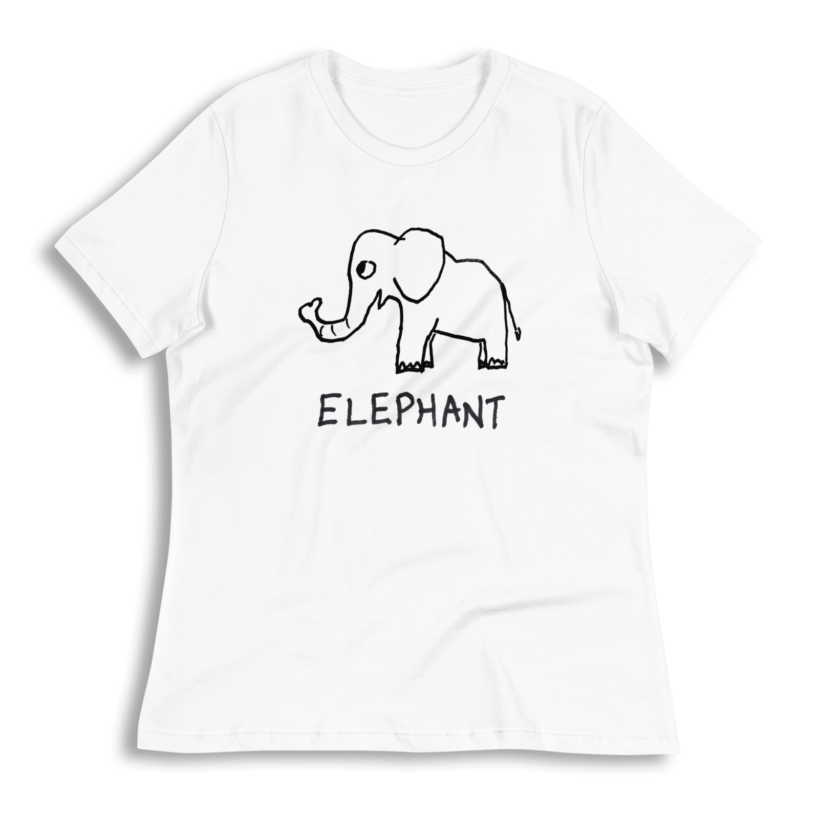 lo-fi Elephant Women's Relaxed Tee — hand-drawn elephant graphic on a white relaxed-fit t-shirt