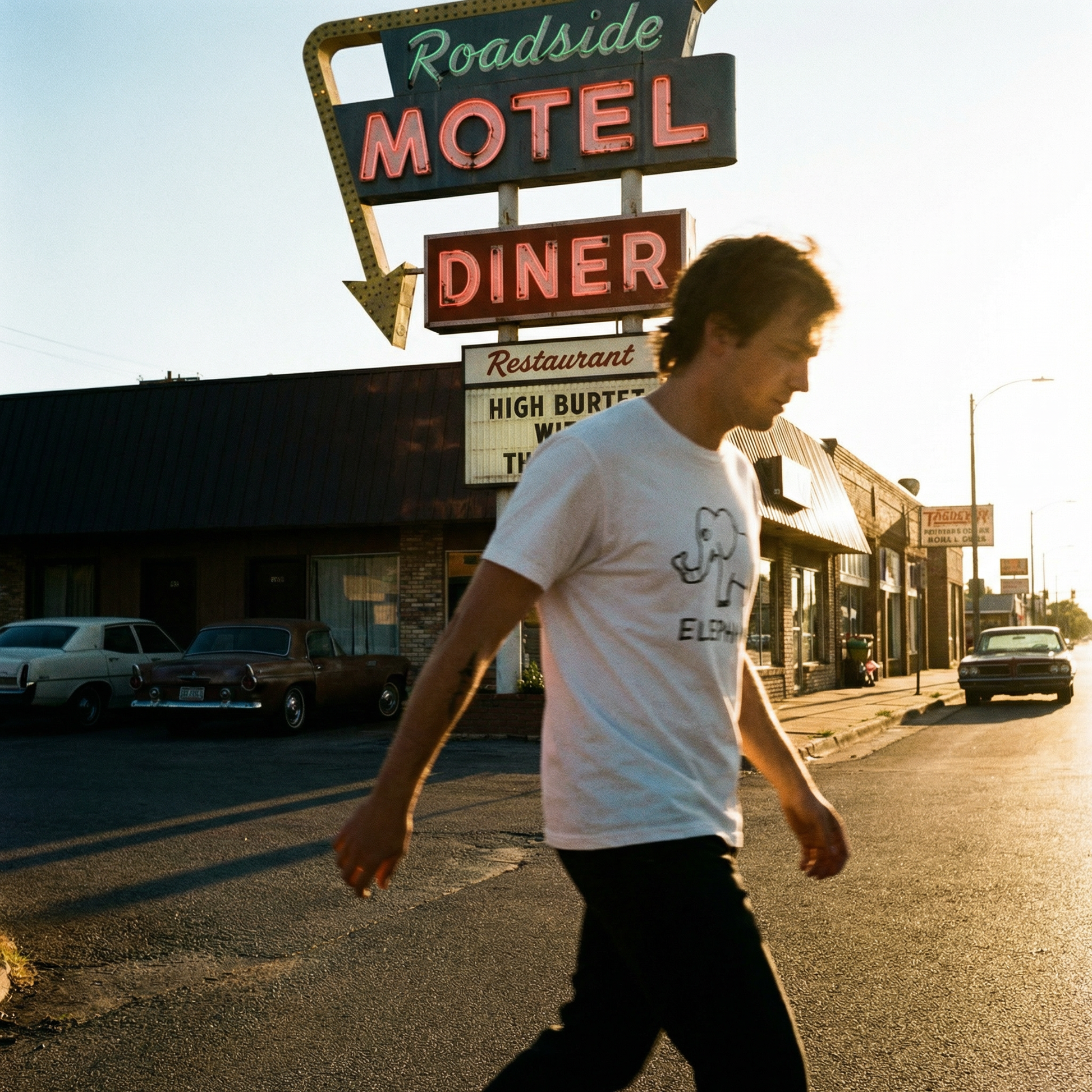 Elephant classic tee in Americana setting – quirky animal graphic tee