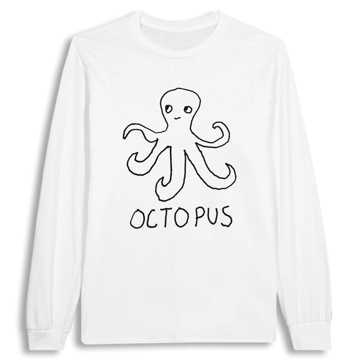 lo-fi Octopus Long Sleeve Tee — hand-drawn octopus graphic on a white long-sleeve t-shirt