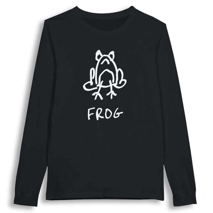 lo-fi Frog Long Sleeve Tee — hand-drawn frog graphic on a white long-sleeve t-shirt