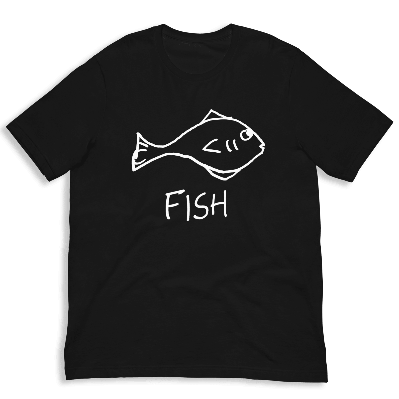 lo-fi Fish Classic Tee — hand-drawn fish graphic on a black t-shirt