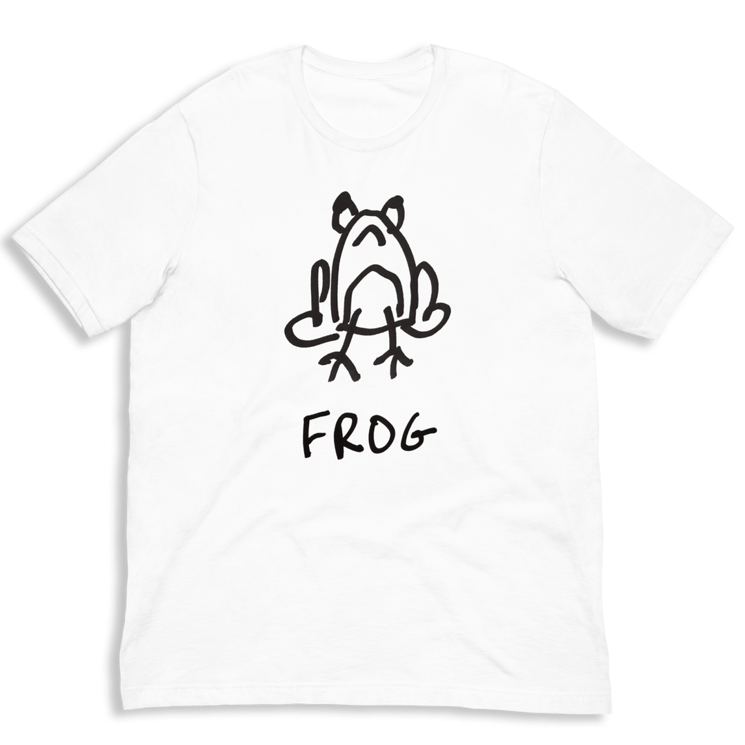lo-fi Frog Classic Tee — hand-drawn frog graphic on a white t-shirt