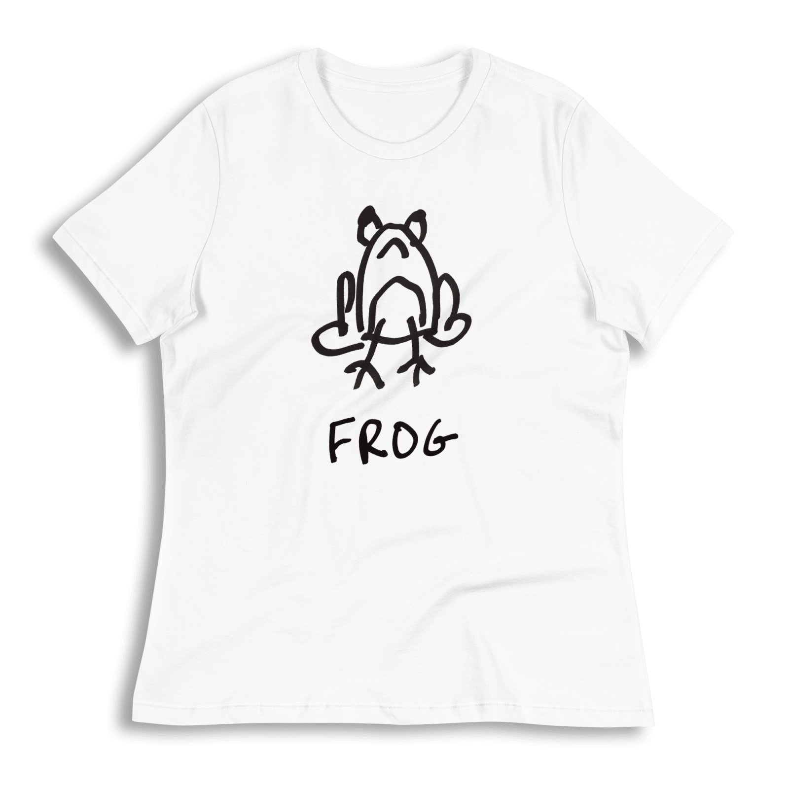 lo-fi Frog Women's Relaxed Tee — hand-drawn frog graphic on a white relaxed-fit t-shirt