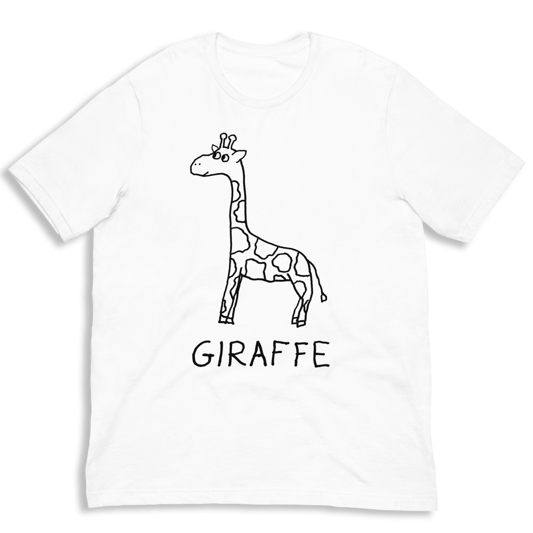 lo-fi Giraffe Classic Tee — hand-drawn giraffe graphic on a white t-shirt