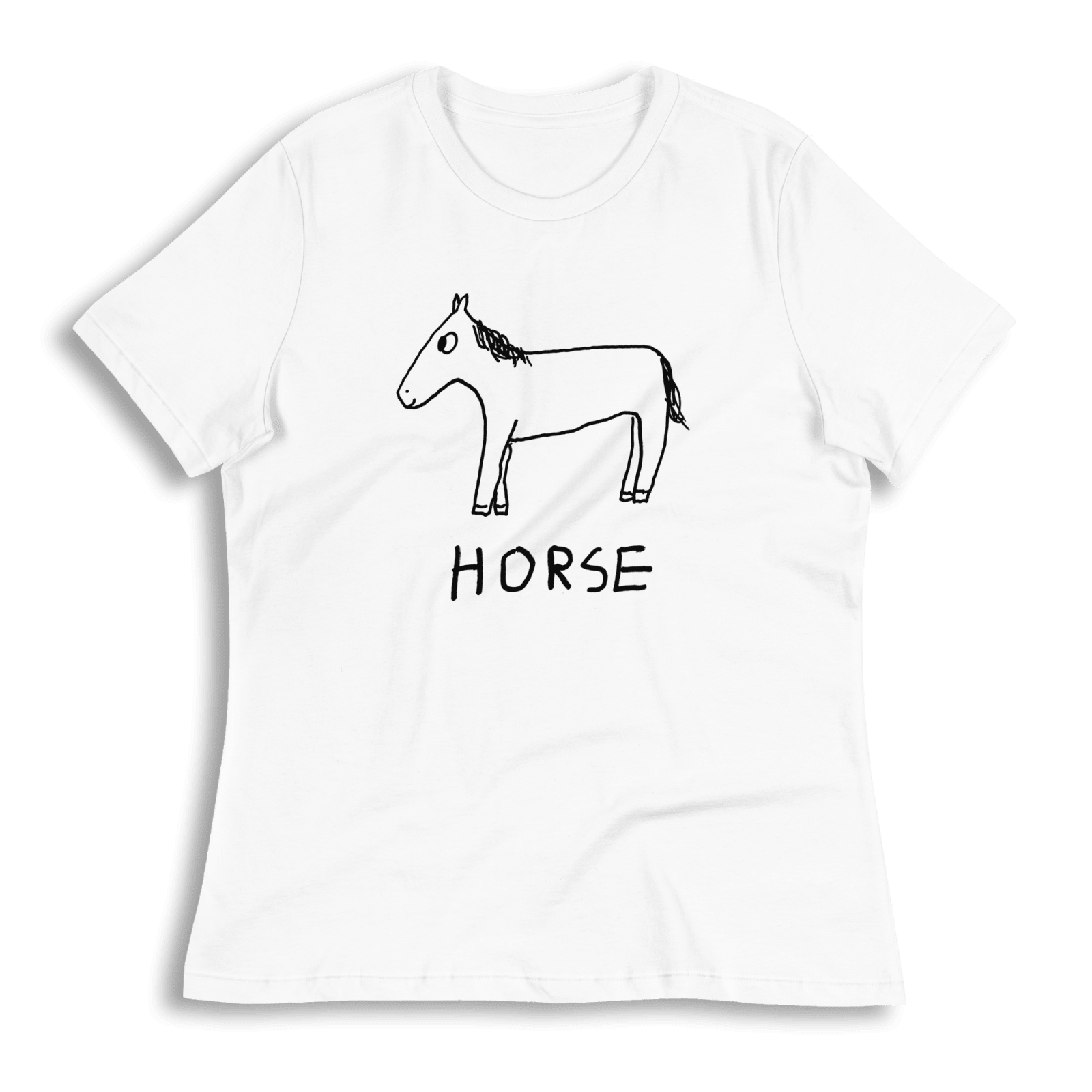 lo-fi Horse Women's Relaxed T-Shirt — hand-drawn horse graphic on a white relaxed-fit tee
