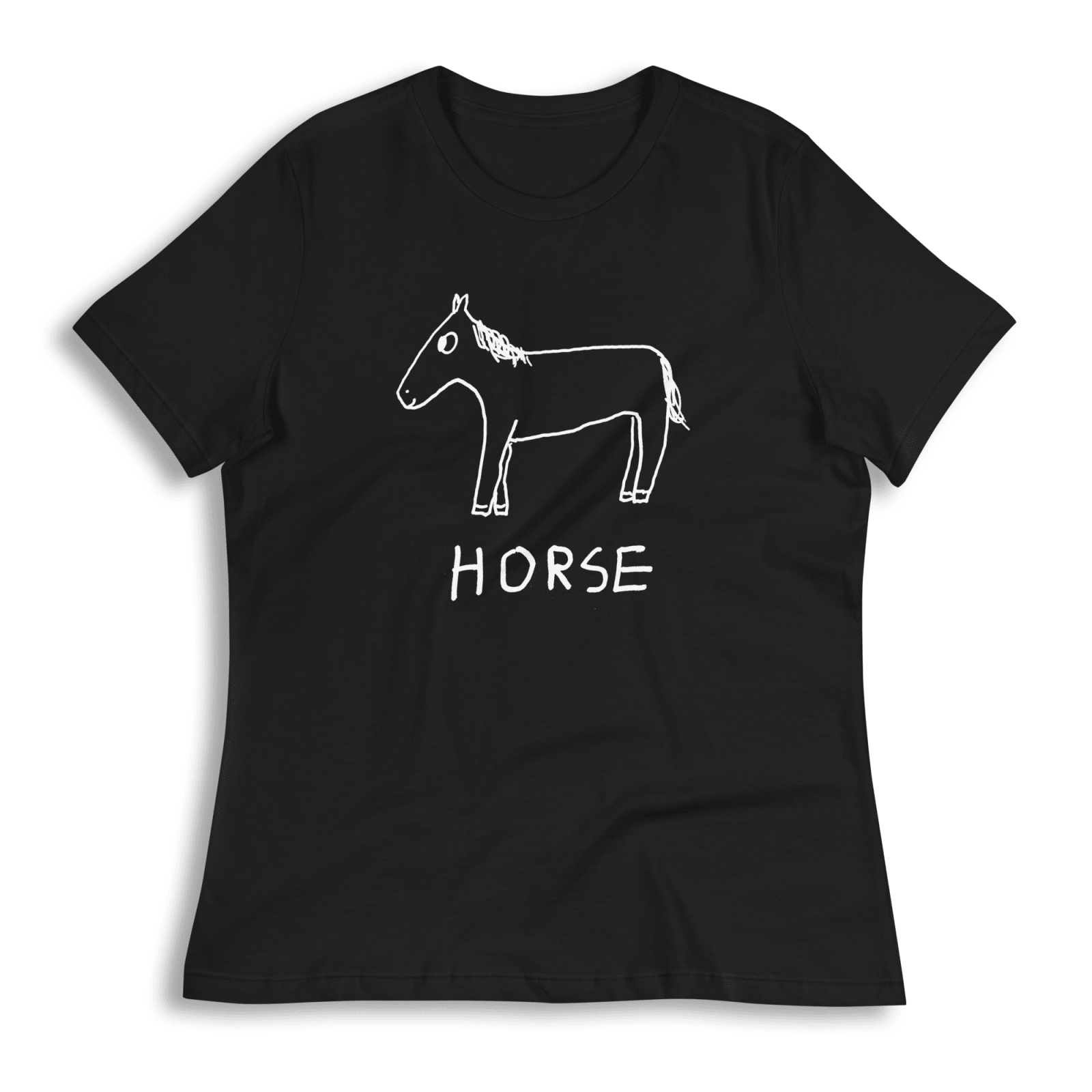 lo-fi Horse Women's Relaxed T-Shirt — hand-drawn horse graphic on a white relaxed-fit tee