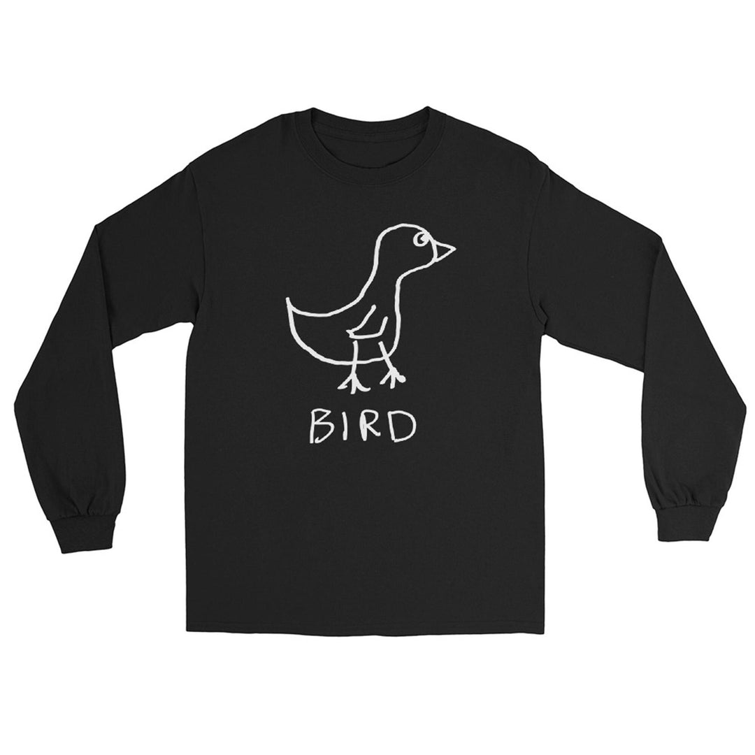 Bird long sleeve graphic tee in black – minimalist lofi design – LoFi Animal Shirts