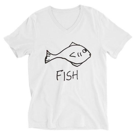 Fish v-neck graphic tee in white – minimalist fish design – LoFi Animal Shirts
