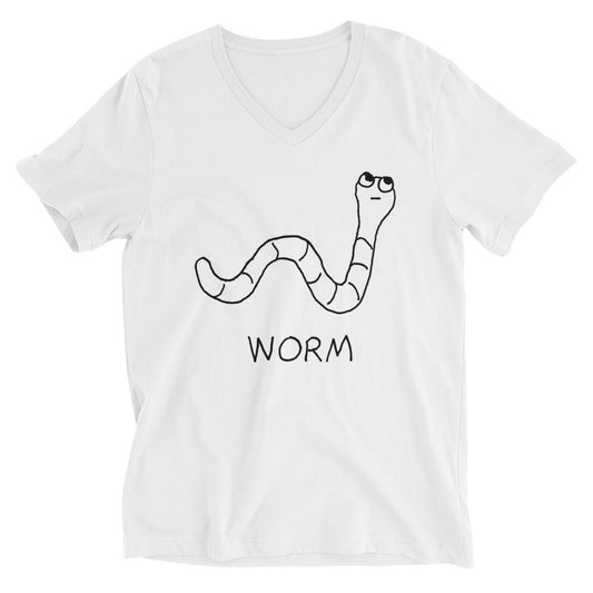 Worm v-neck graphic tee in white – minimalist worm design – LoFi Animal Shirts