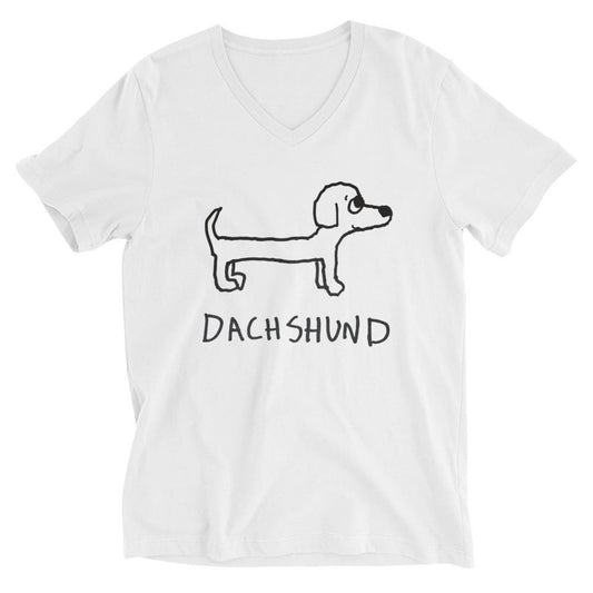 Dachshund v-neck graphic tee in white – minimalist dachshund design – LoFi Animal Shirts