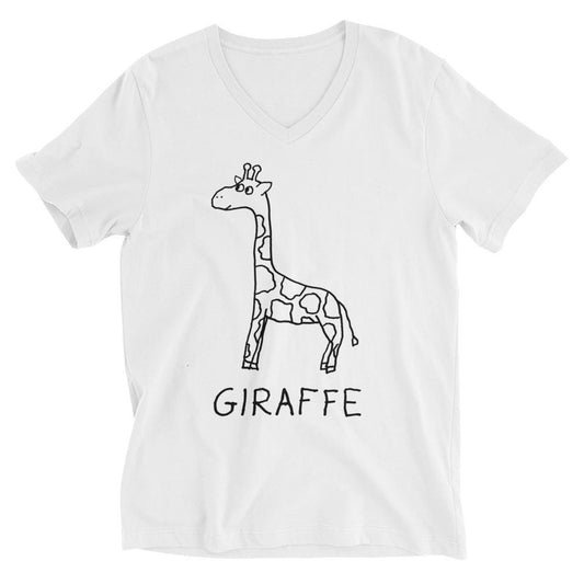 Giraffe v-neck graphic tee in white – minimalist giraffe design – LoFi Animal Shirts