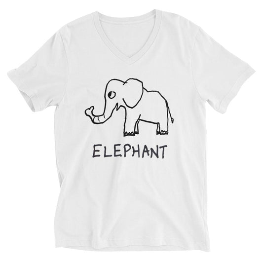 Elephant v-neck graphic tee in white – minimalist elephant design – LoFi Animal Shirts