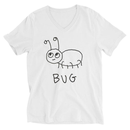 Bug v-neck graphic tee in white – minimalist bug design – LoFi Animal Shirts