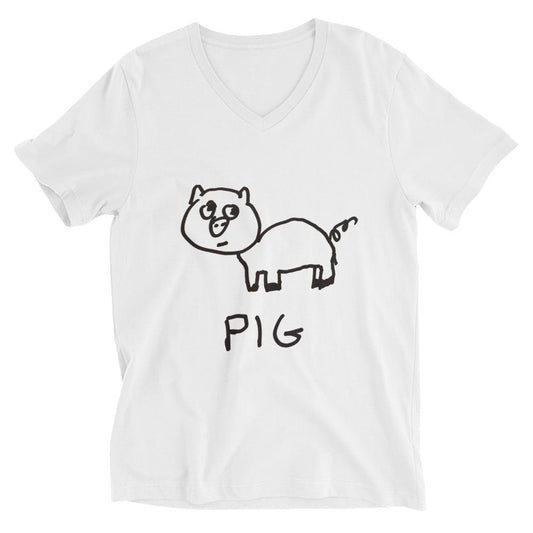 Pig v-neck graphic tee in white – minimalist pig design – LoFi Animal Shirts