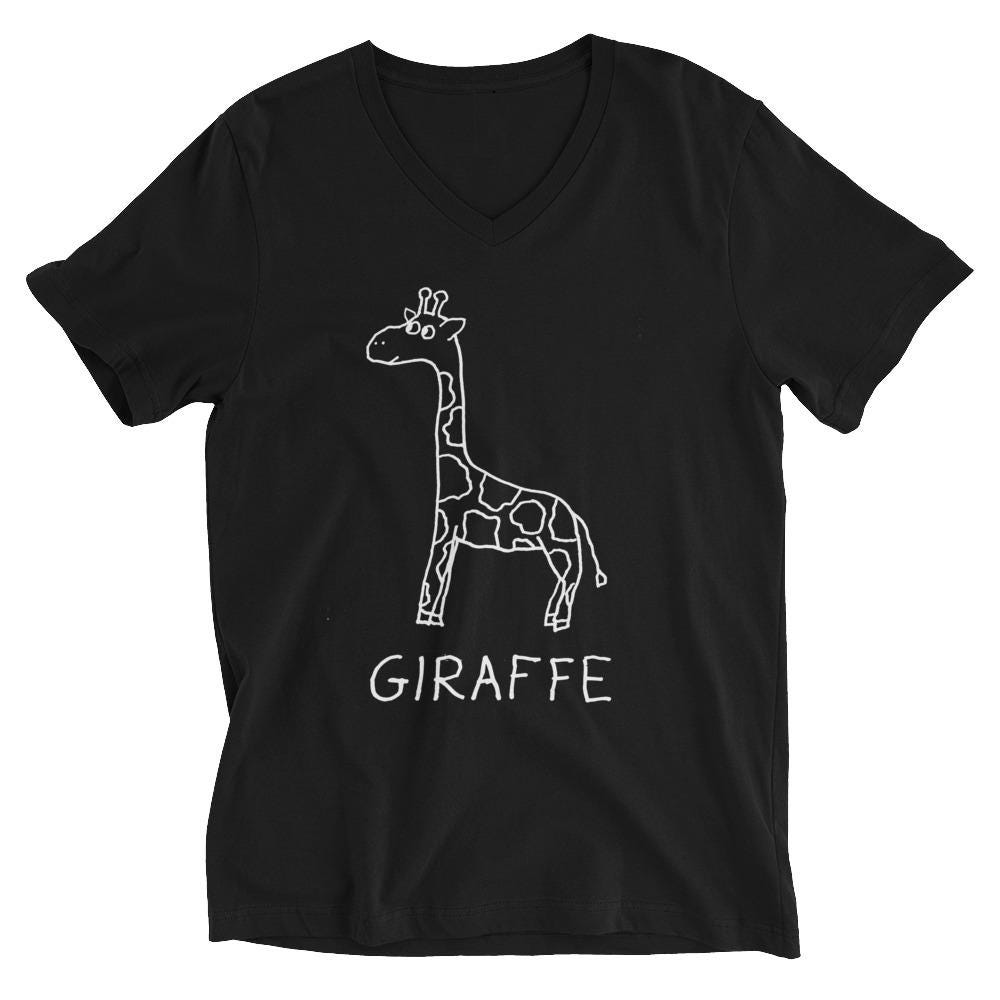 Giraffe v-neck graphic tee in black – minimalist lofi giraffe design – LoFi Animal Shirts