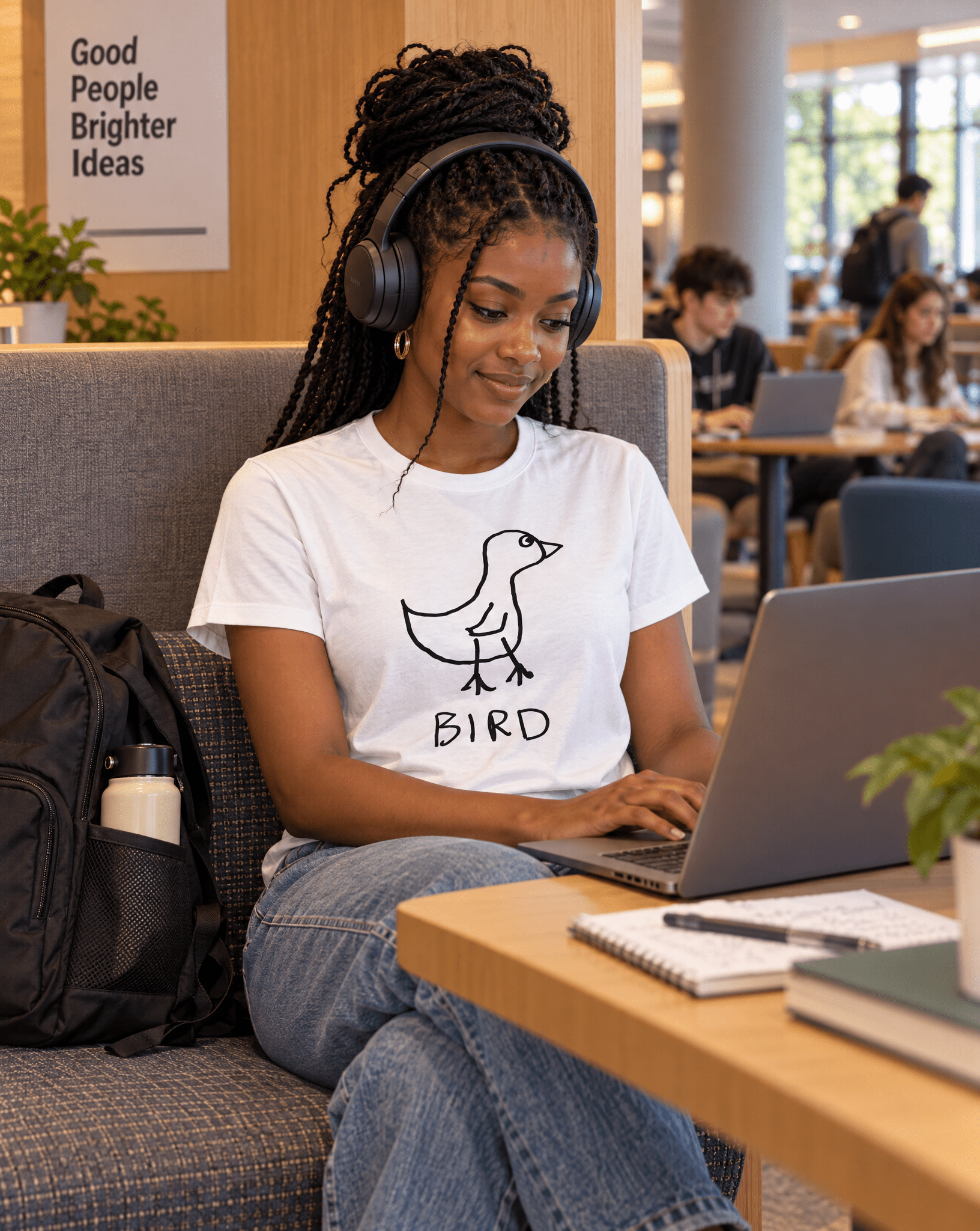 Sep 29 bird women's tee — student center lifestyle photo