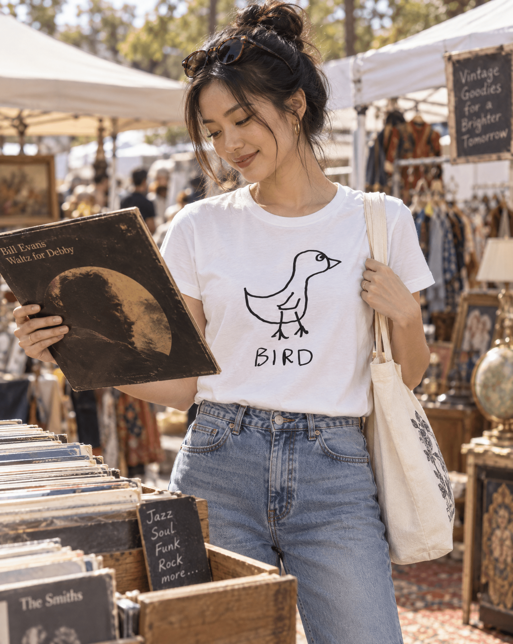 Sep 29 bird women's tee — vintage market lifestyle photo