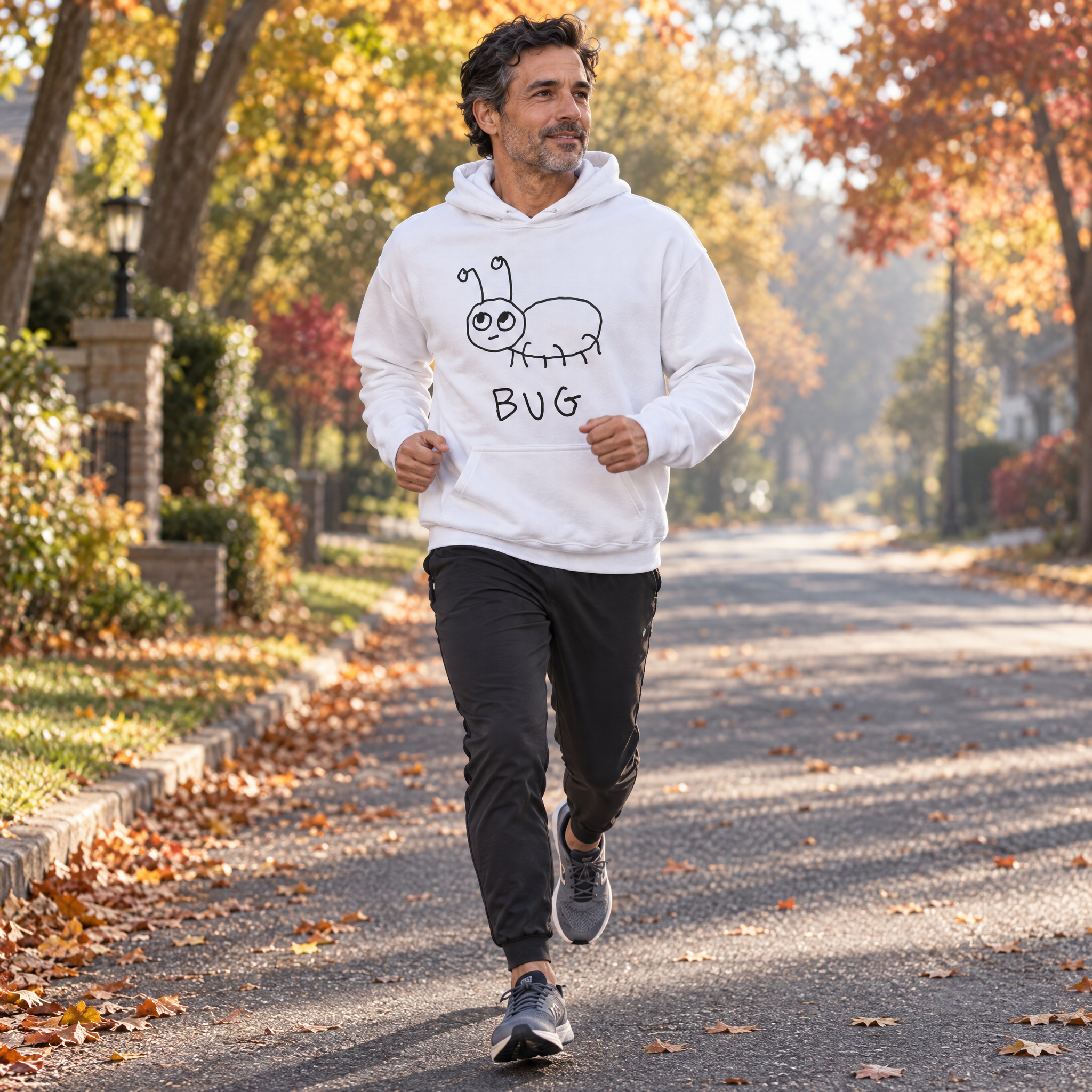 lo-fi Bug Hoodie — hand-drawn bug graphic on a white pullover hoodie