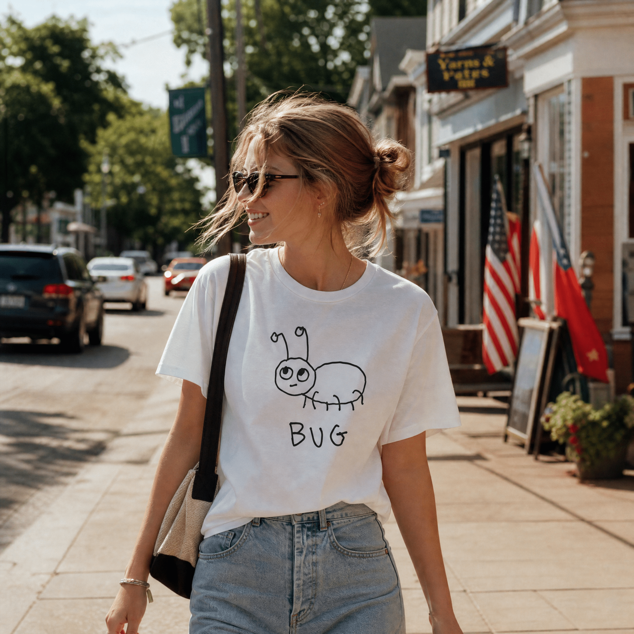lo-fi Bug Women's Relaxed T-Shirt — hand-drawn bug graphic on a white relaxed-fit tee