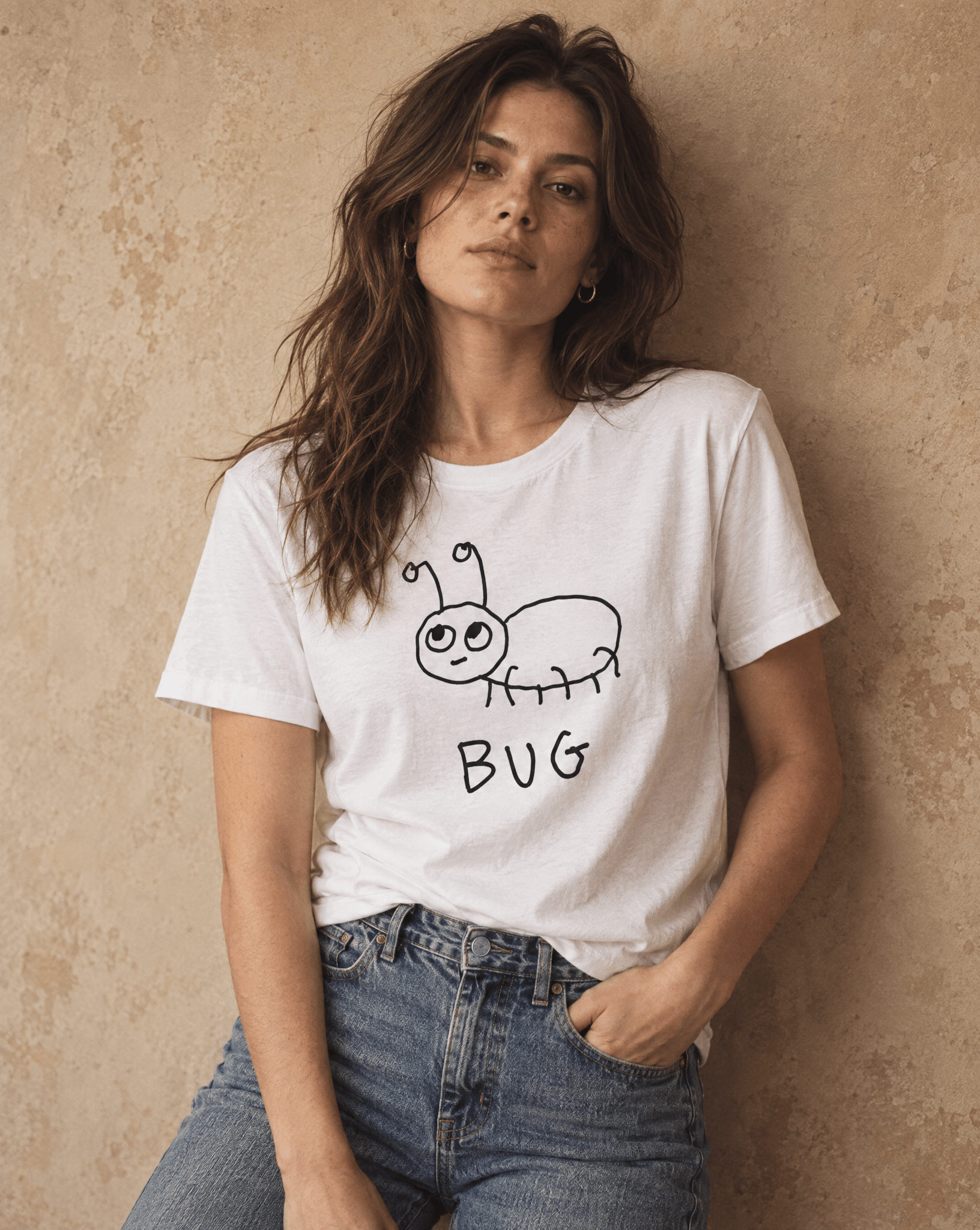 Sep 29 bug women's tee — studio portrait lifestyle photo