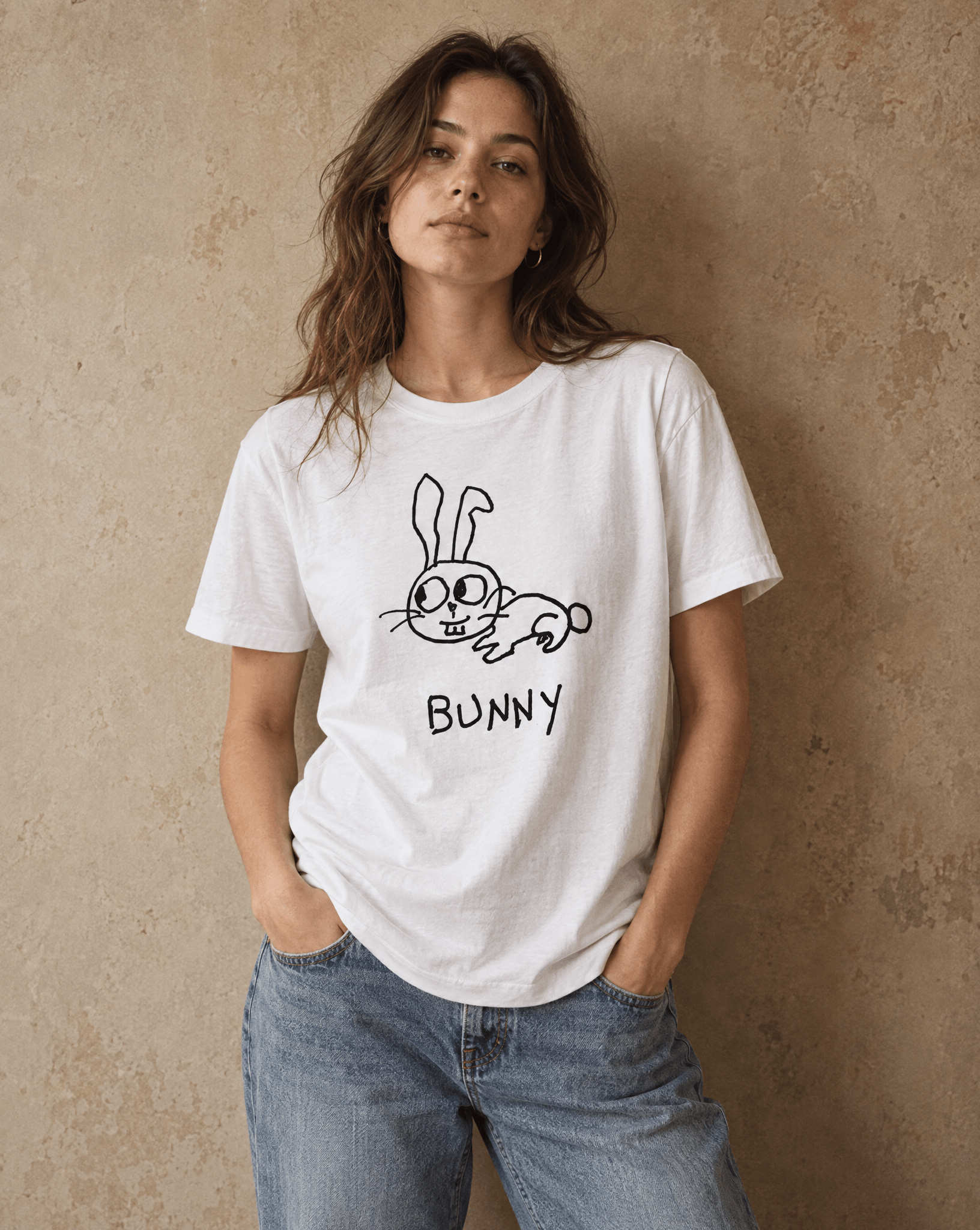Sep 29 bunny women's tee — studio portrait lifestyle photo