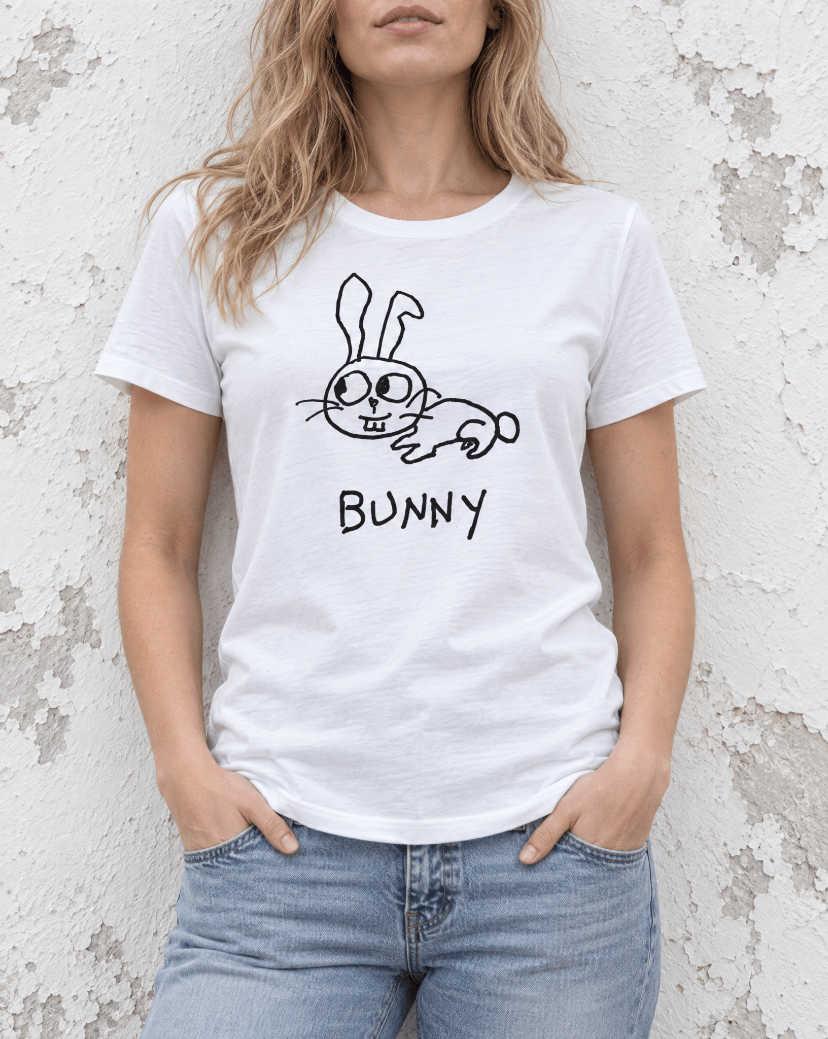 Sep 29 bunny women's tee — urban torso lifestyle photo