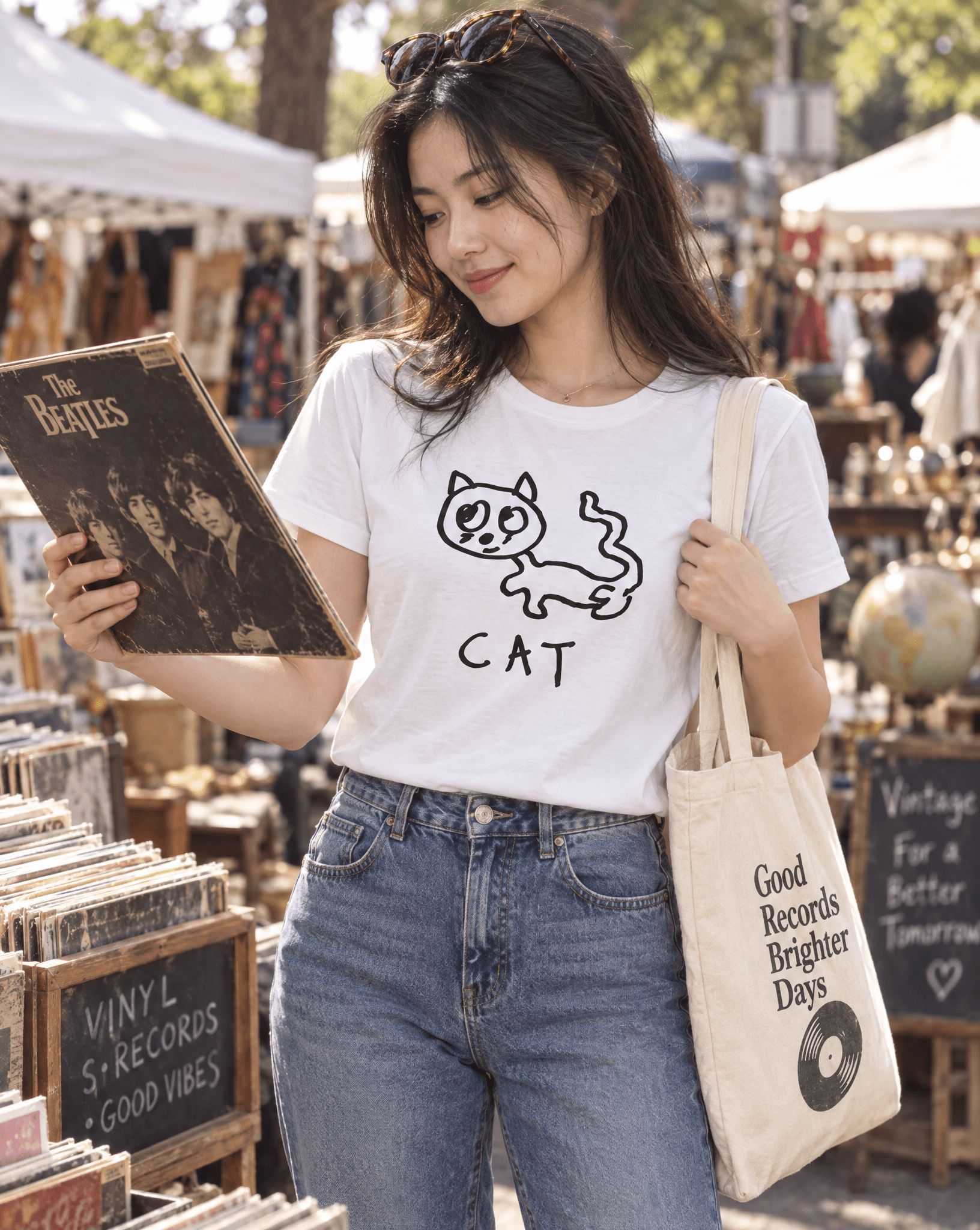 Sep 29 cat women's tee — vintage market lifestyle photo