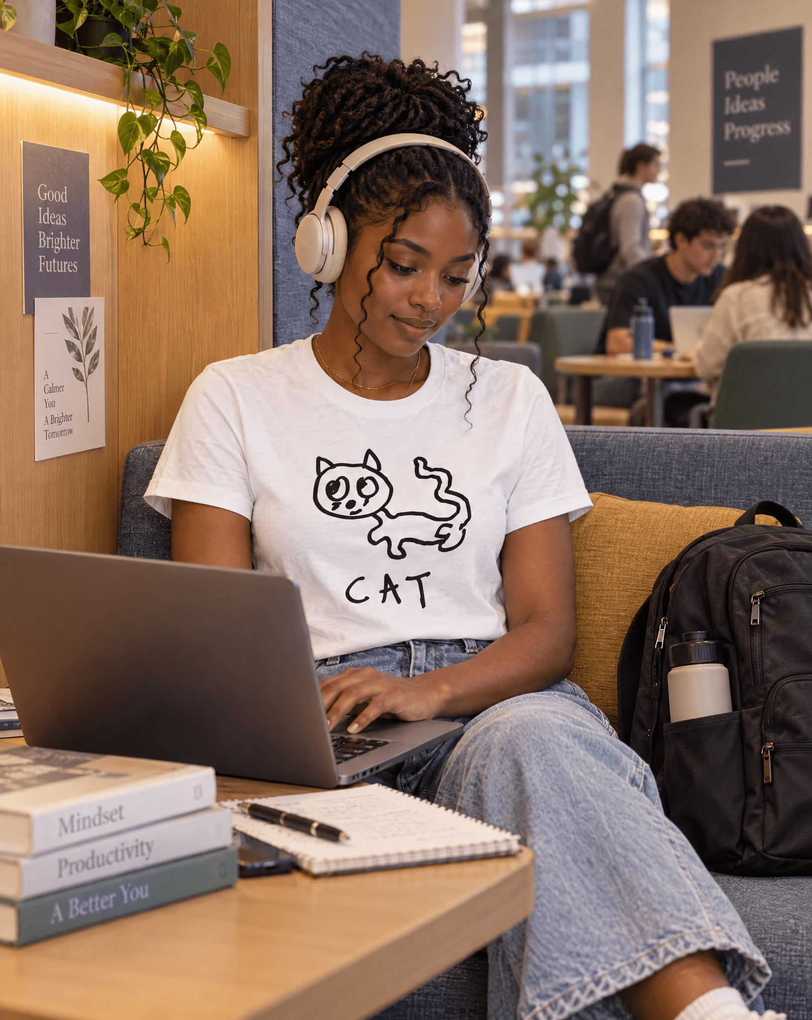 Sep 29 cat women's tee — student center lifestyle photo