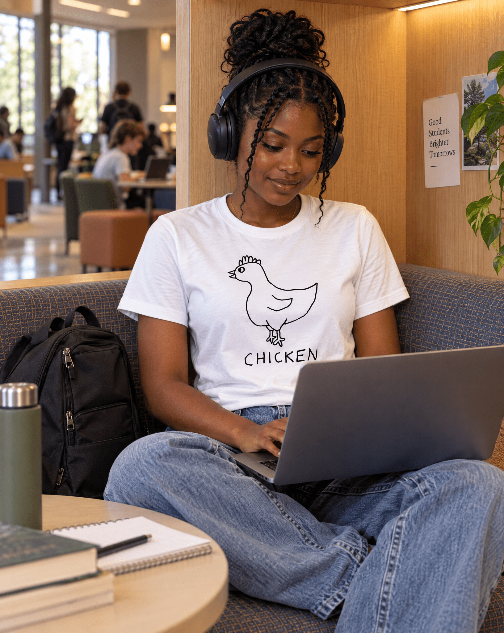 Sep 29 chicken women's tee — student center lifestyle photo
