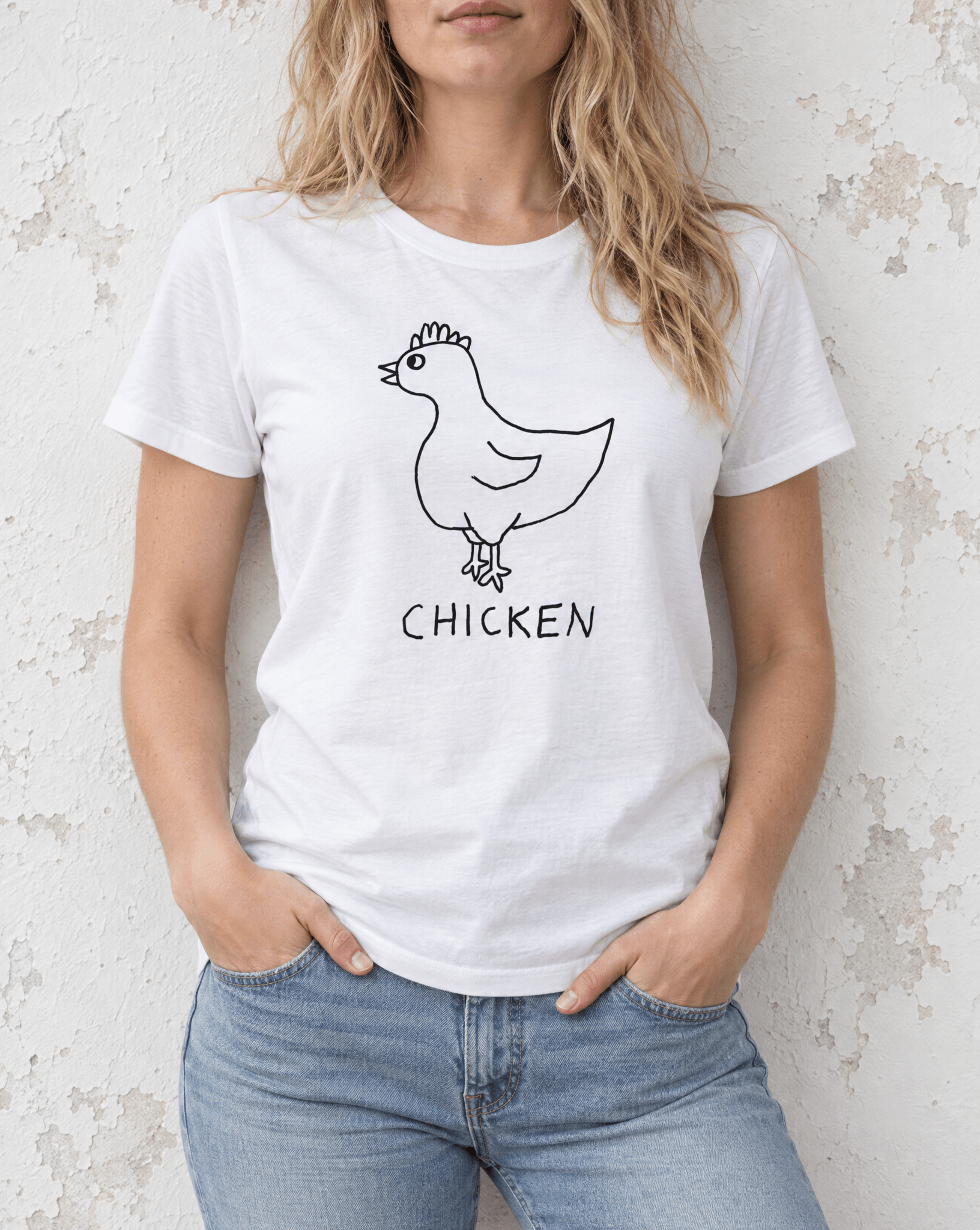 Sep 29 chicken women's tee — urban torso lifestyle photo