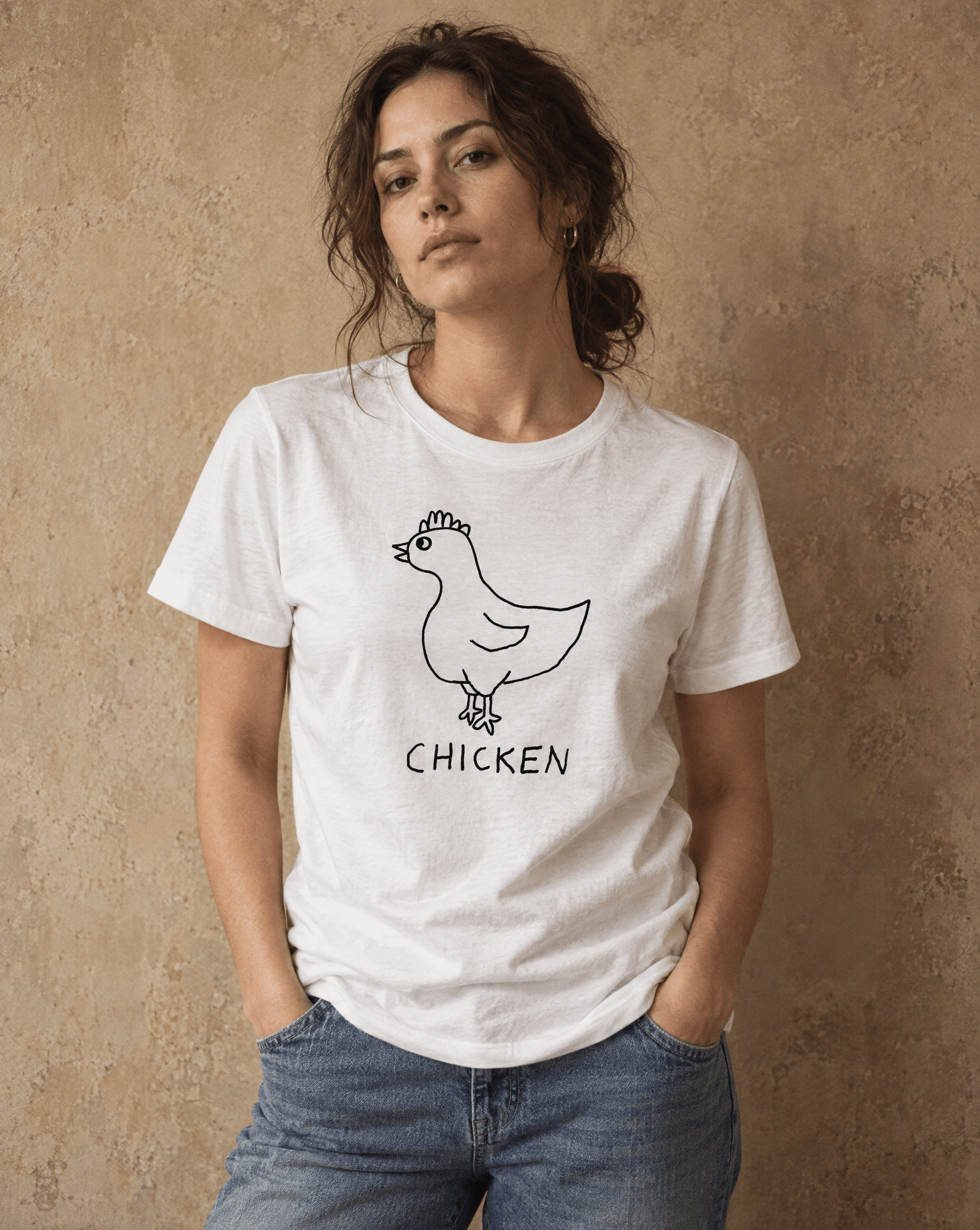 Sep 29 chicken women's tee — studio portrait lifestyle photo