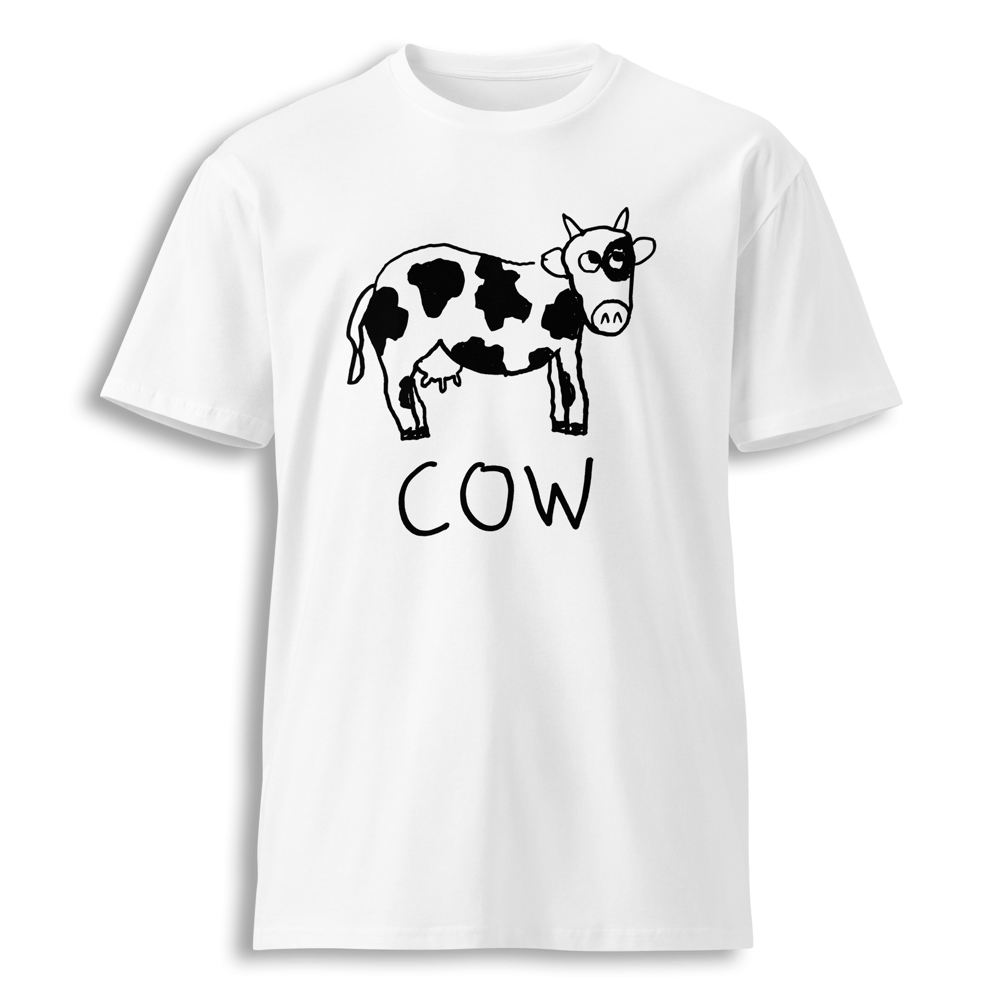 lo-fi Cow Classic Tee — hand-drawn cow graphic on a white t-shirt