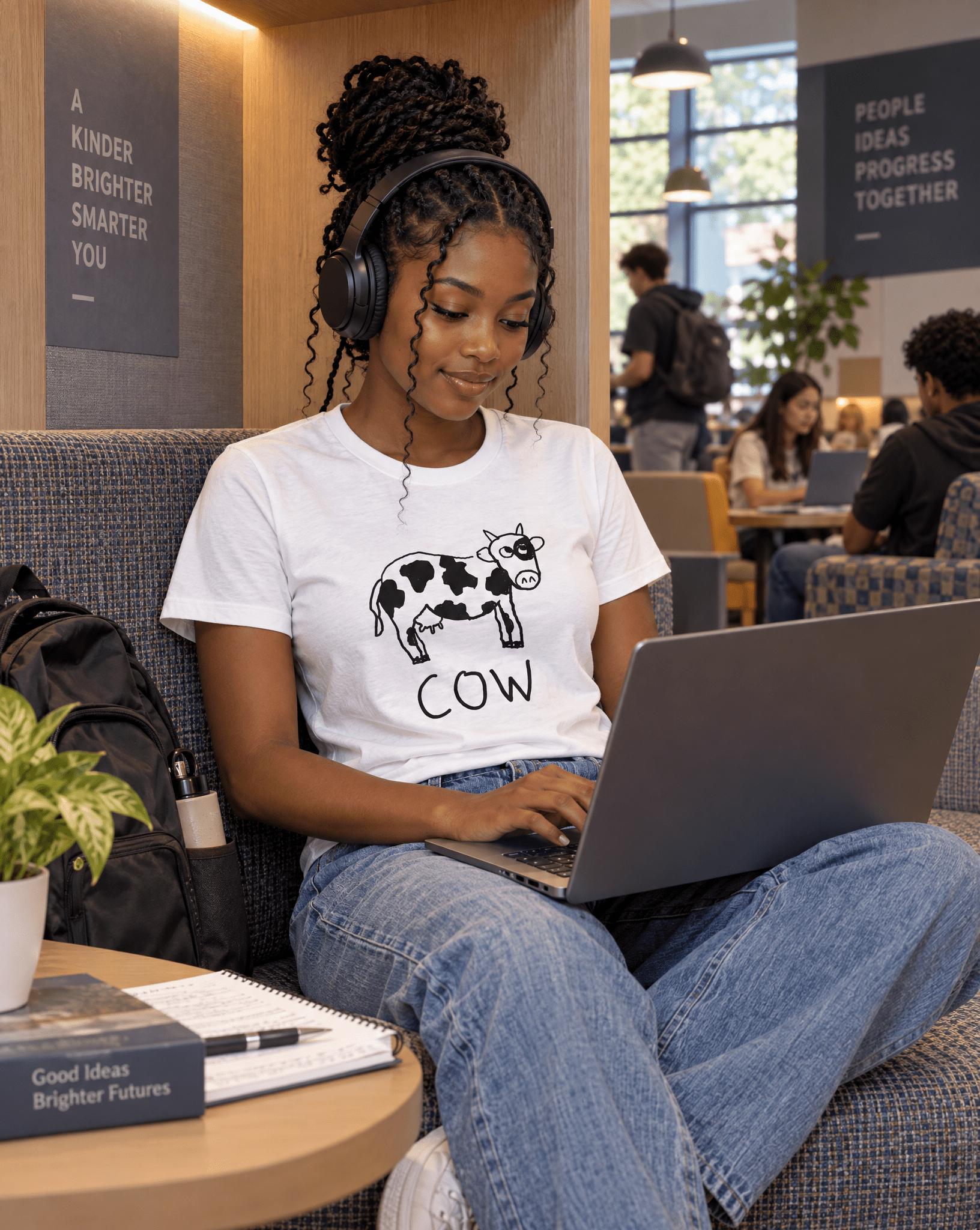 Sep 29 cow women's tee — student center lifestyle photo