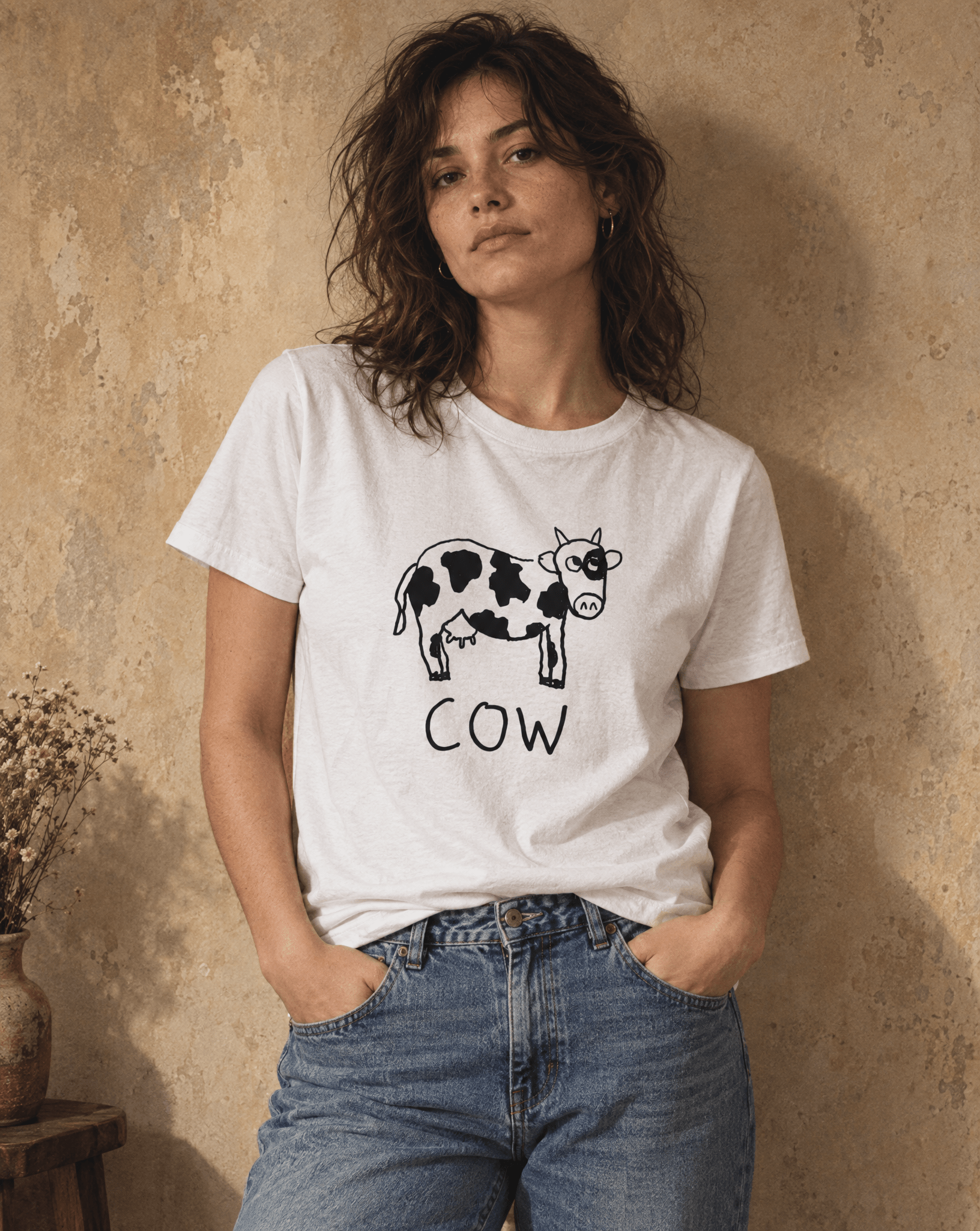 Sep 29 cow women's tee — studio portrait lifestyle photo