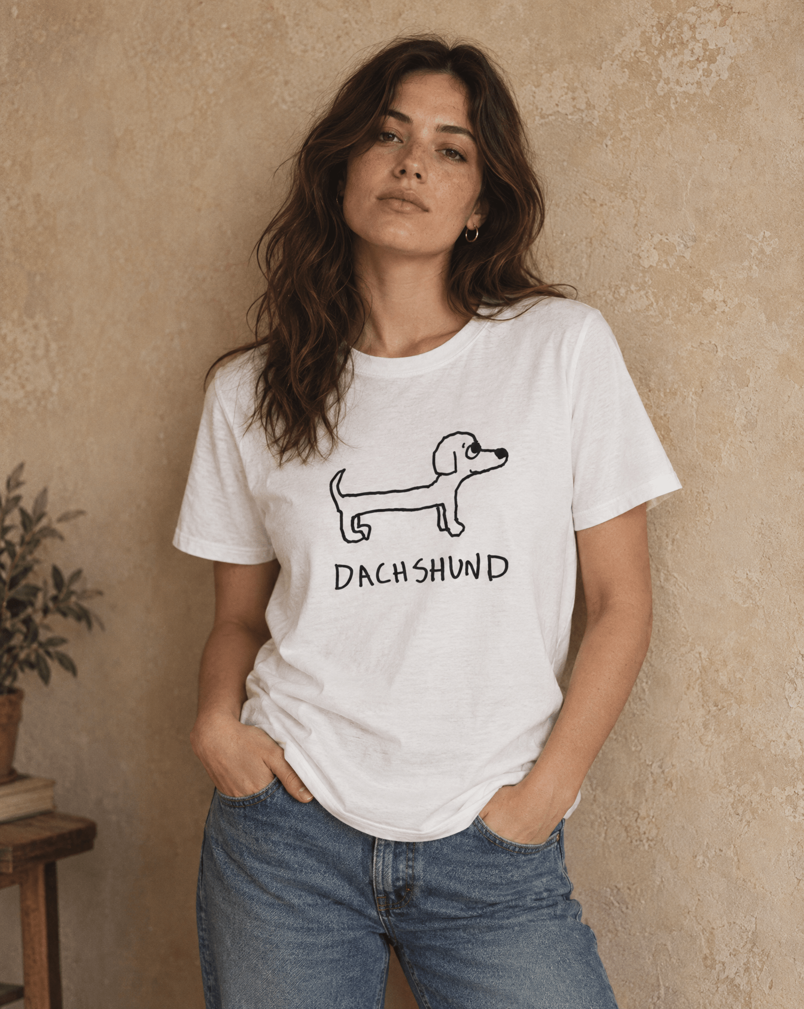 Sep 29 dachshund women's tee — studio portrait lifestyle photo