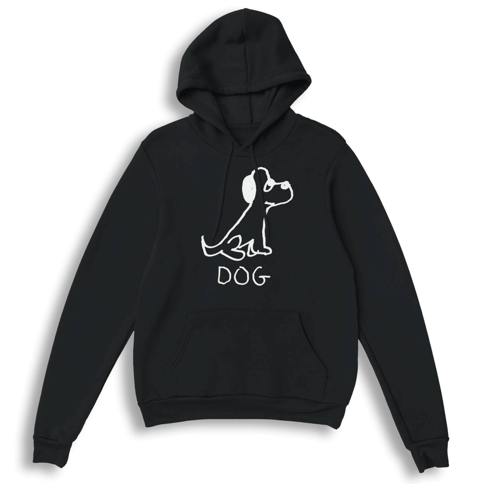 lo-fi Dog Hoodie — hand-drawn dog graphic on a black pullover hoodie