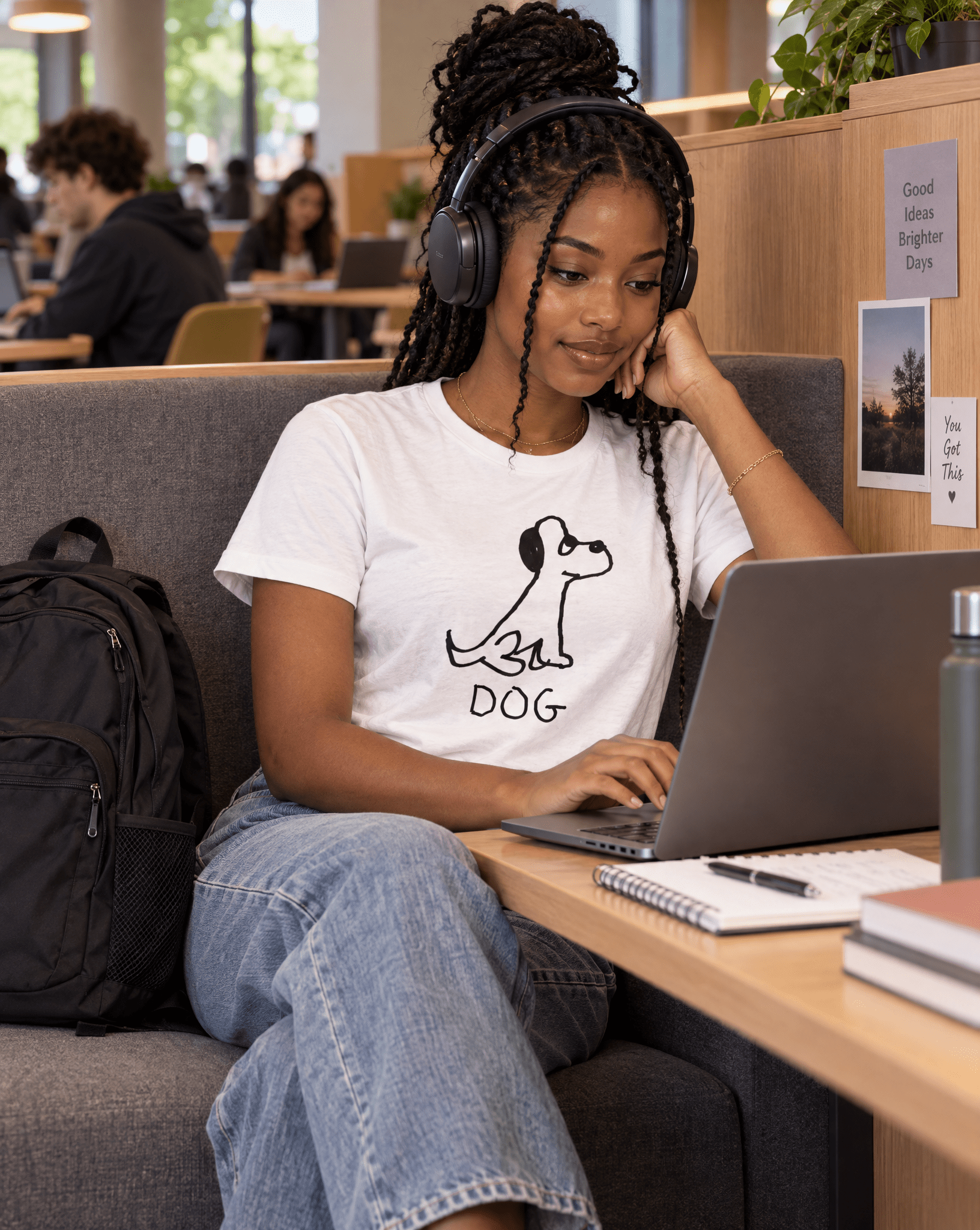 Sep 29 dog women's tee — student center lifestyle photo
