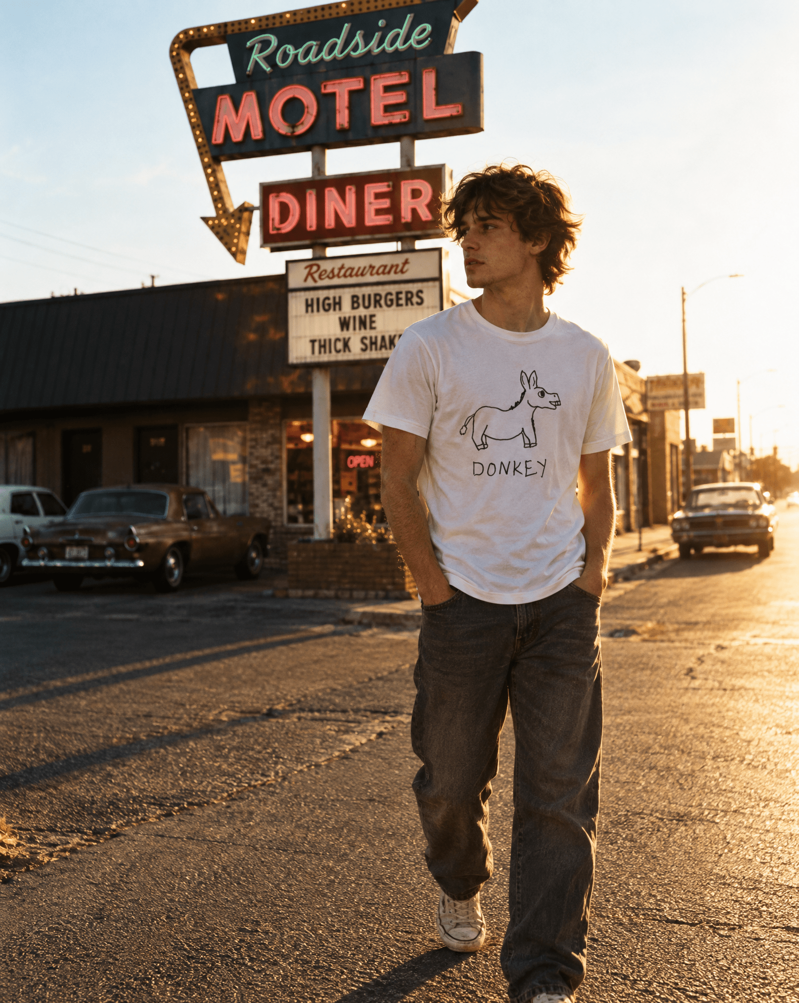 LoFi Donkey Classic Tee lifestyle photo — roadside