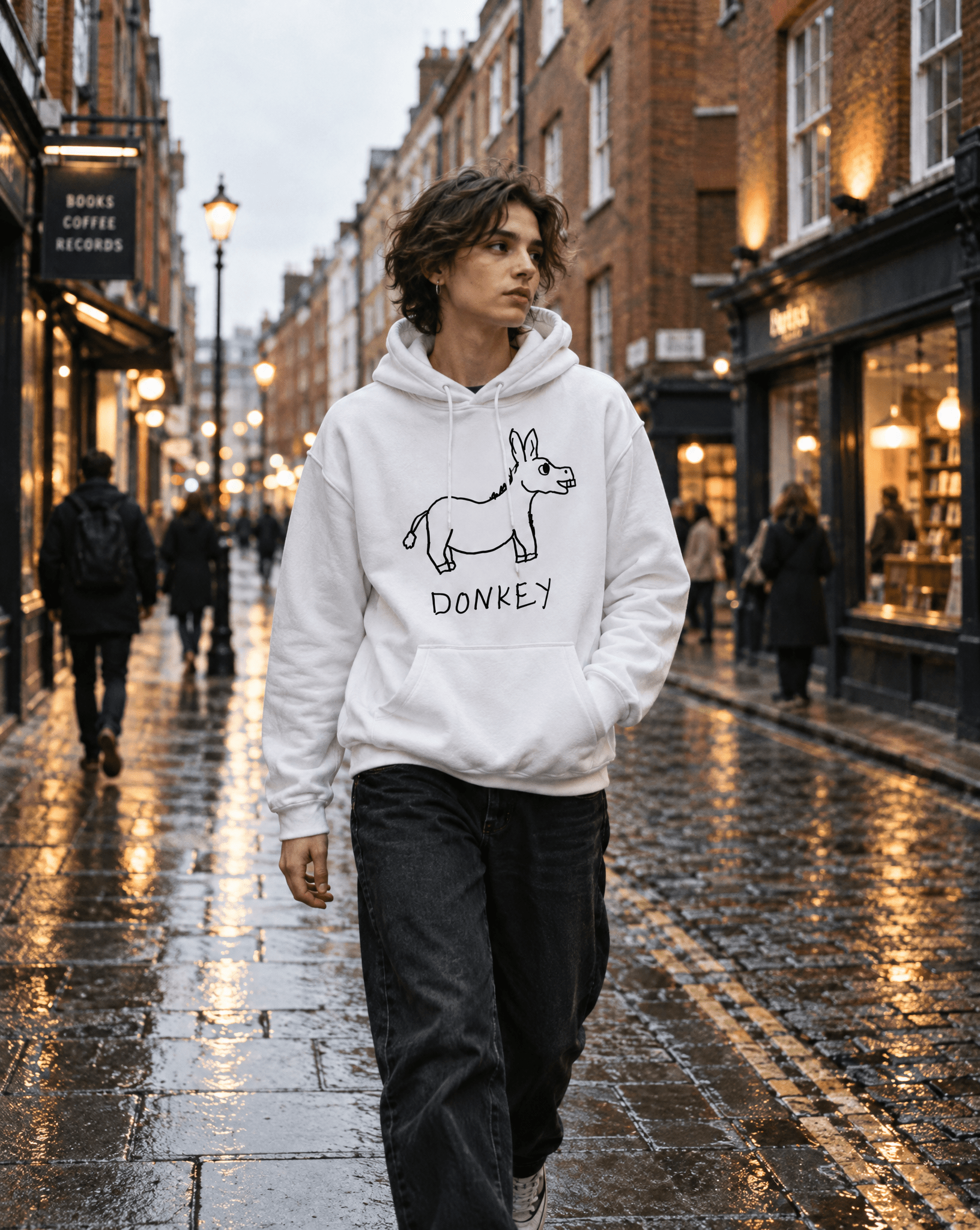 LoFi Donkey Hoodie lifestyle photo — city walk