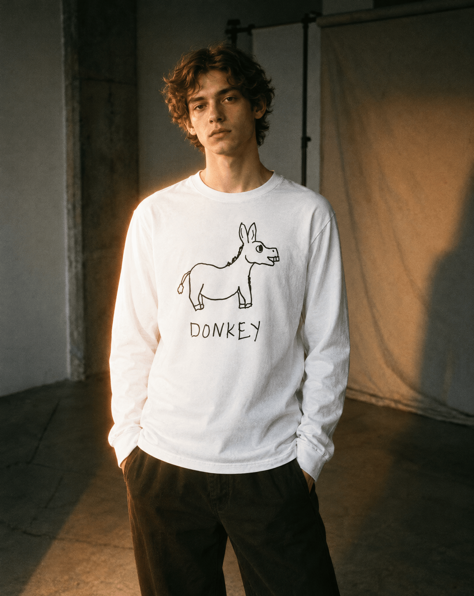 LoFi Donkey Long Sleeve Tee lifestyle photo — raw studio