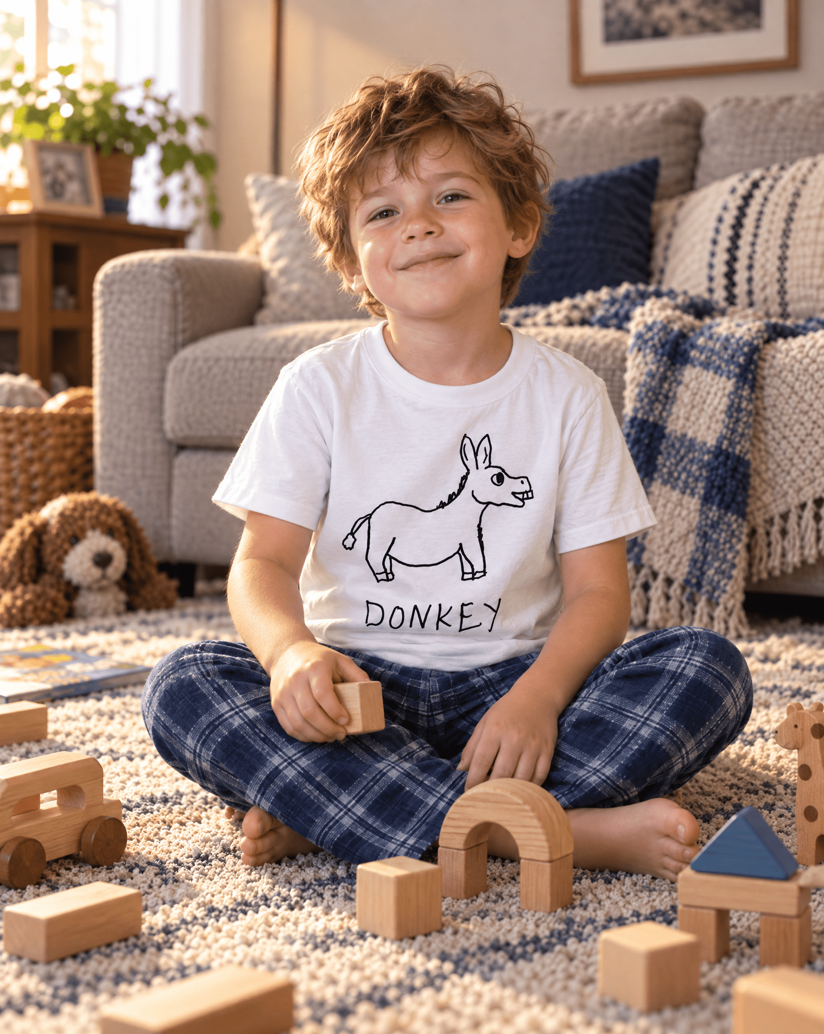 LoFi Donkey Toddler Tee lifestyle photo — living-room play