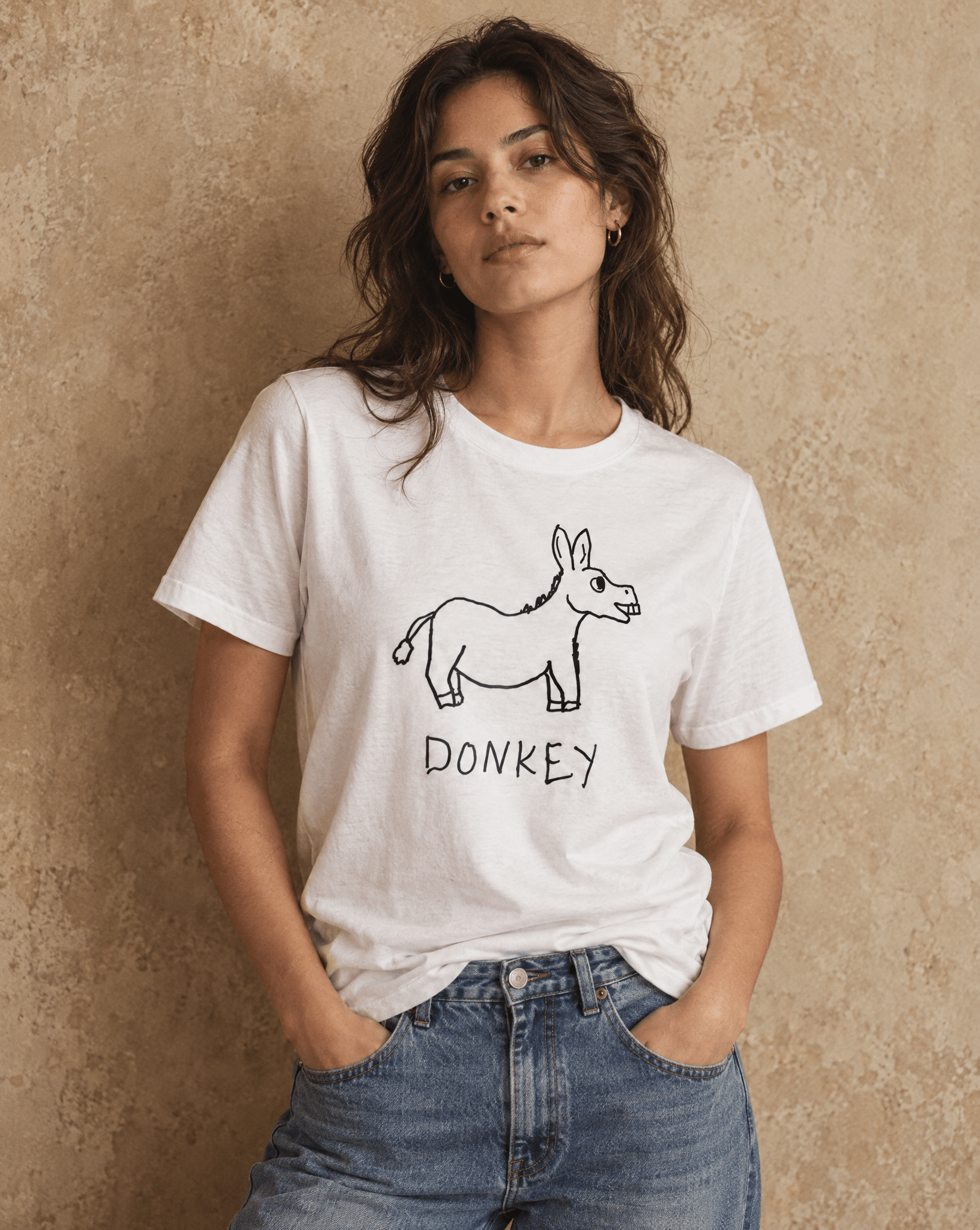 Sep 29 donkey women's tee — studio portrait lifestyle photo