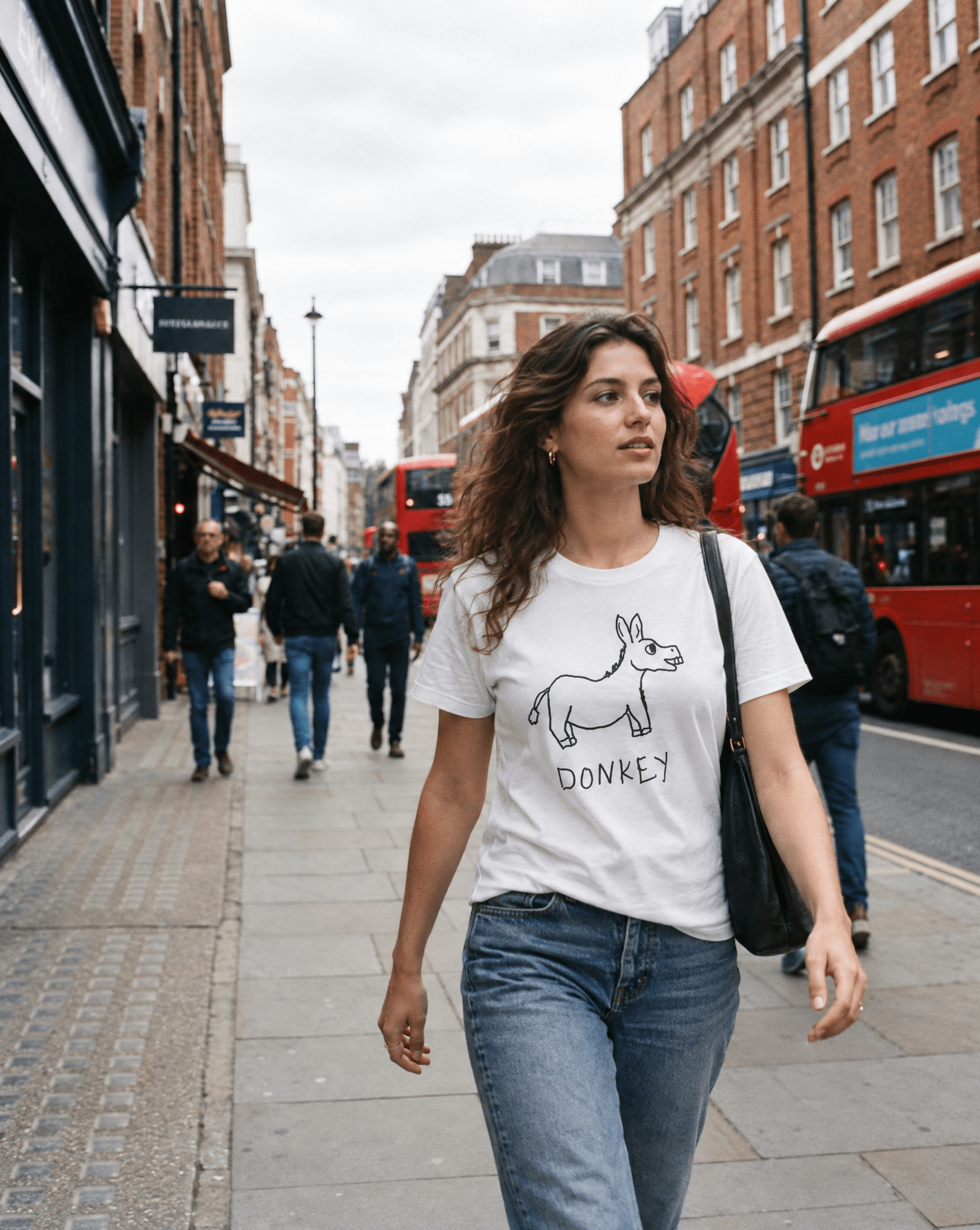 LoFi Donkey Women's Tee lifestyle photo — Soho street
