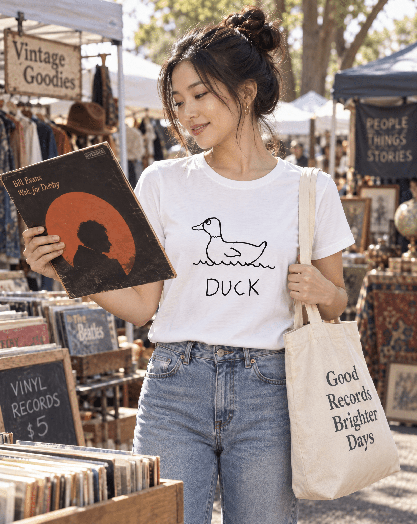 Sep 29 duck women's tee — vintage market lifestyle photo