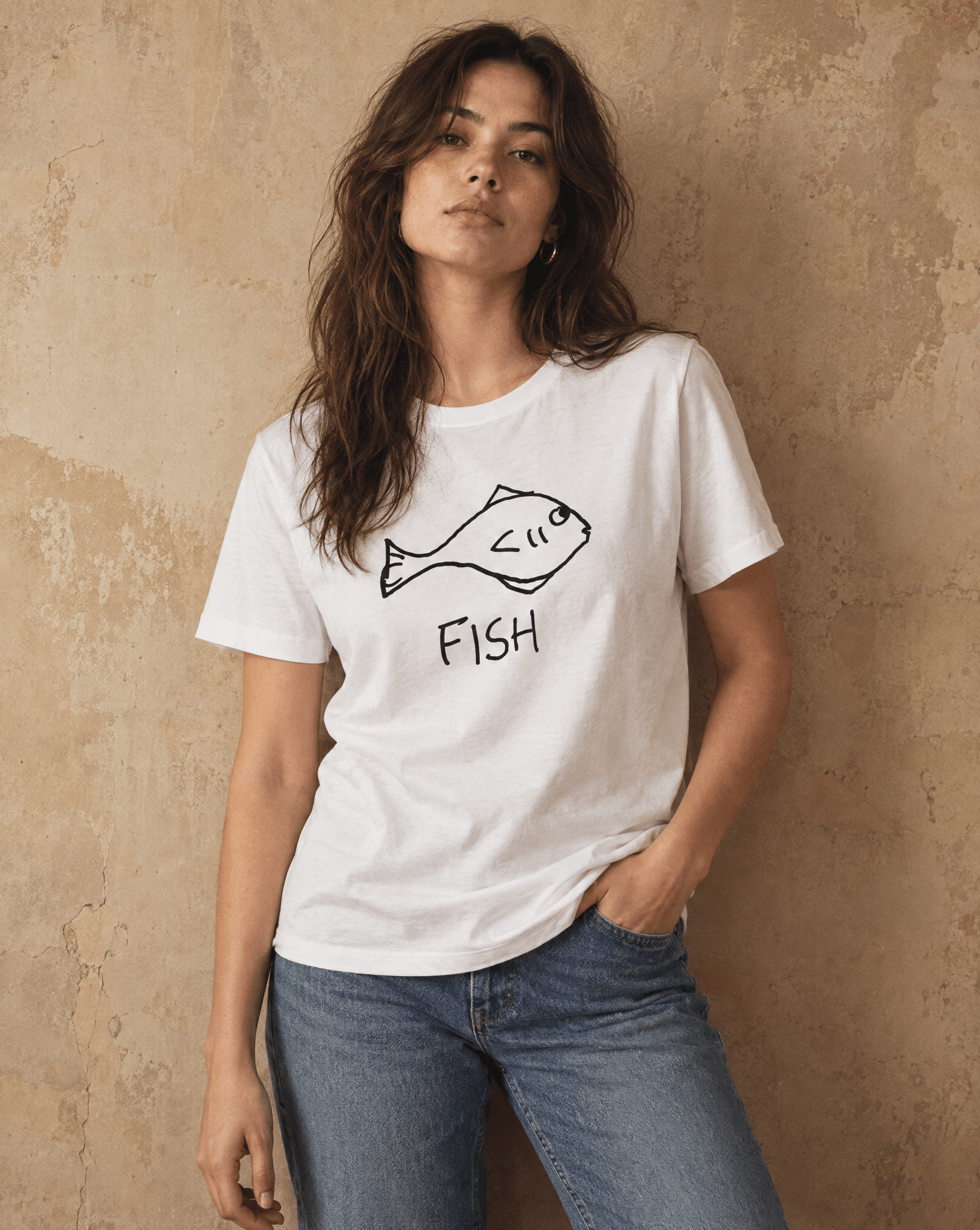 Sep 29 fish women's tee — studio portrait lifestyle photo