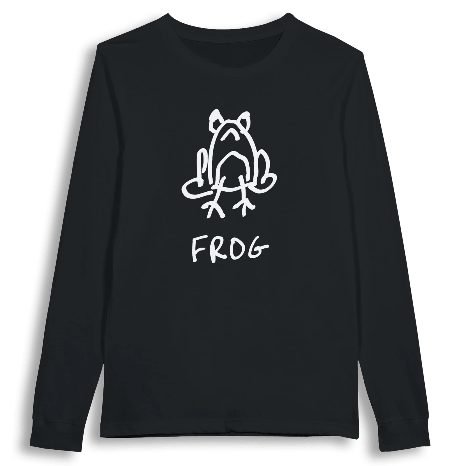 lo-fi Frog Long Sleeve Tee — hand-drawn frog graphic on a white long-sleeve t-shirt
