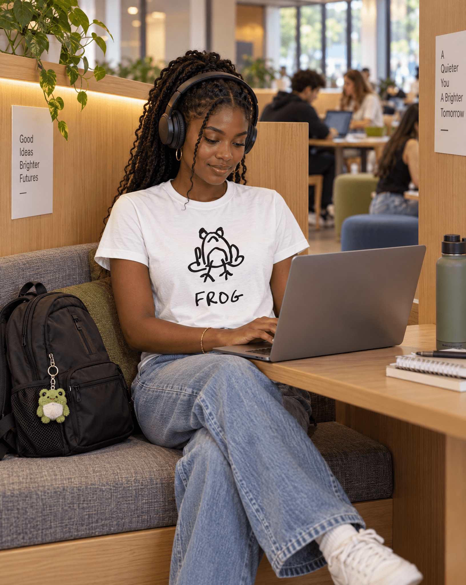 Sep 29 frog women's tee — student center lifestyle photo