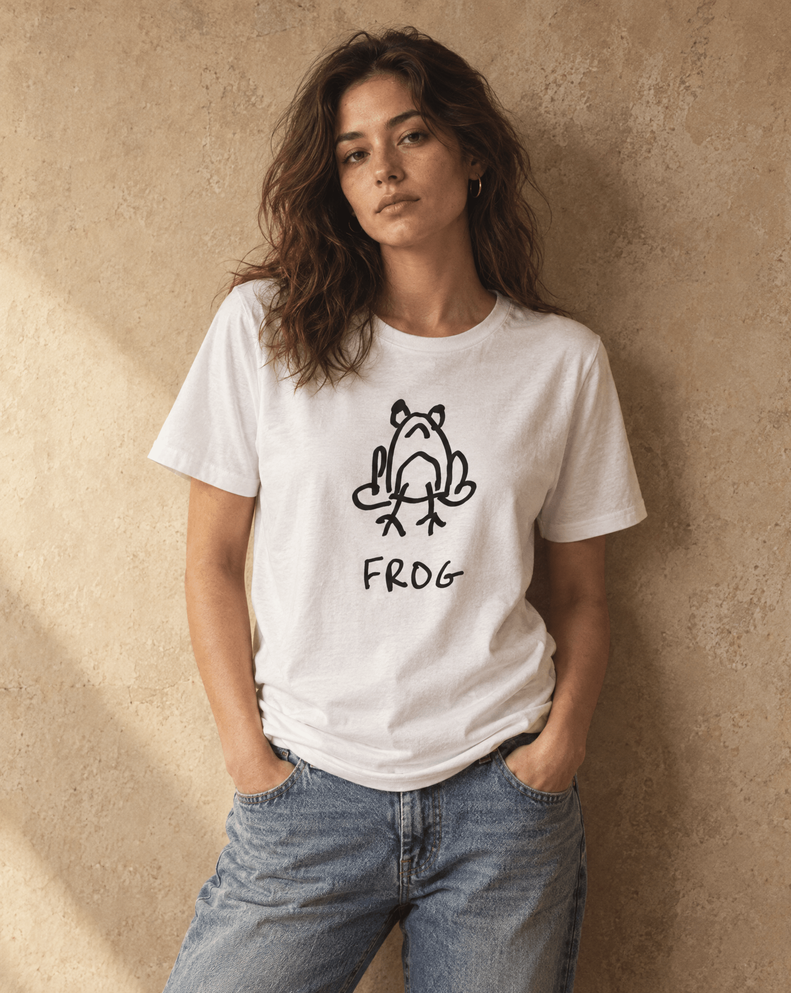 Sep 29 frog women's tee — studio portrait lifestyle photo